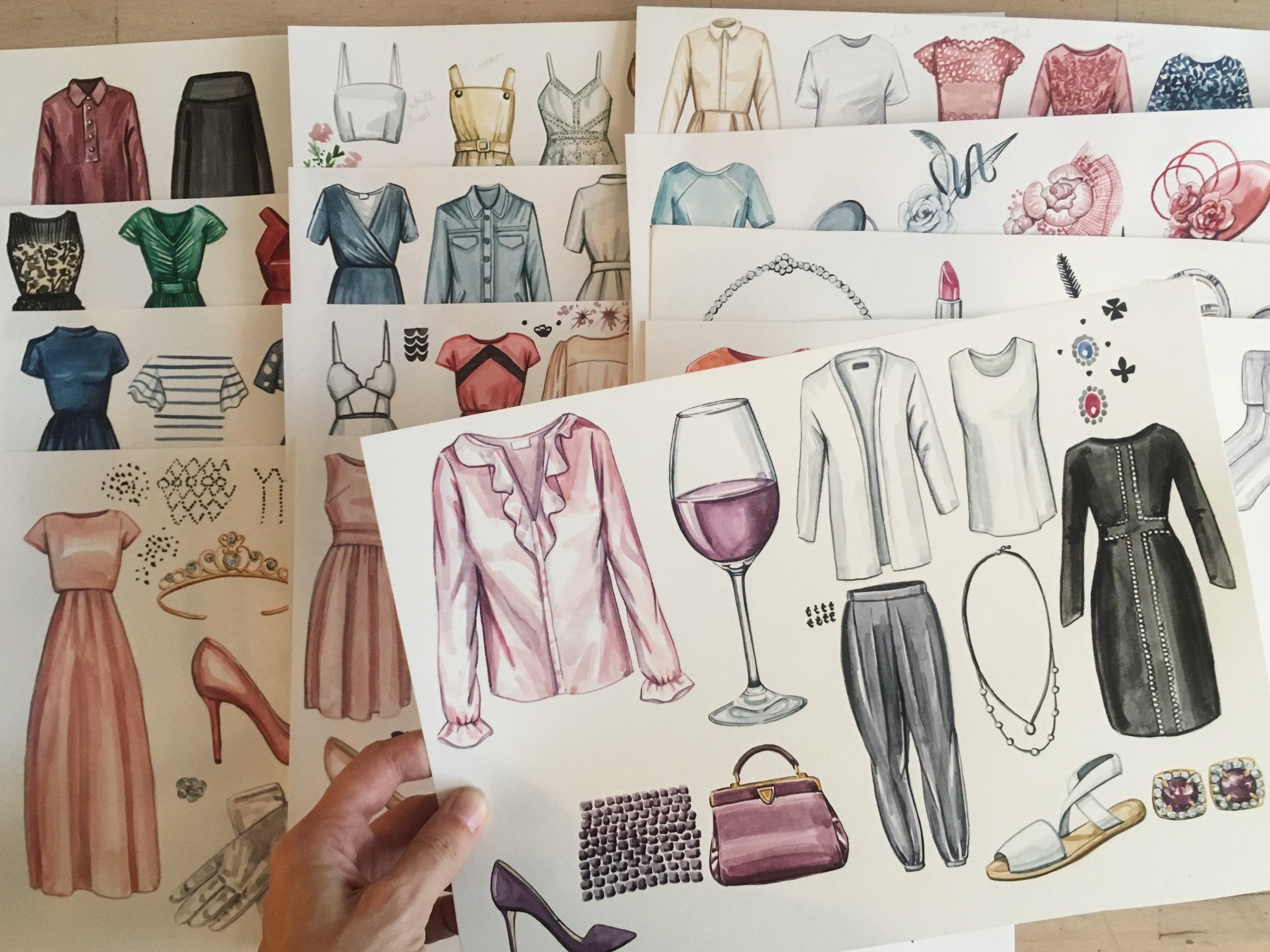 hand painted watercolour illustrations for fashion book, Wardrobe Wisdom