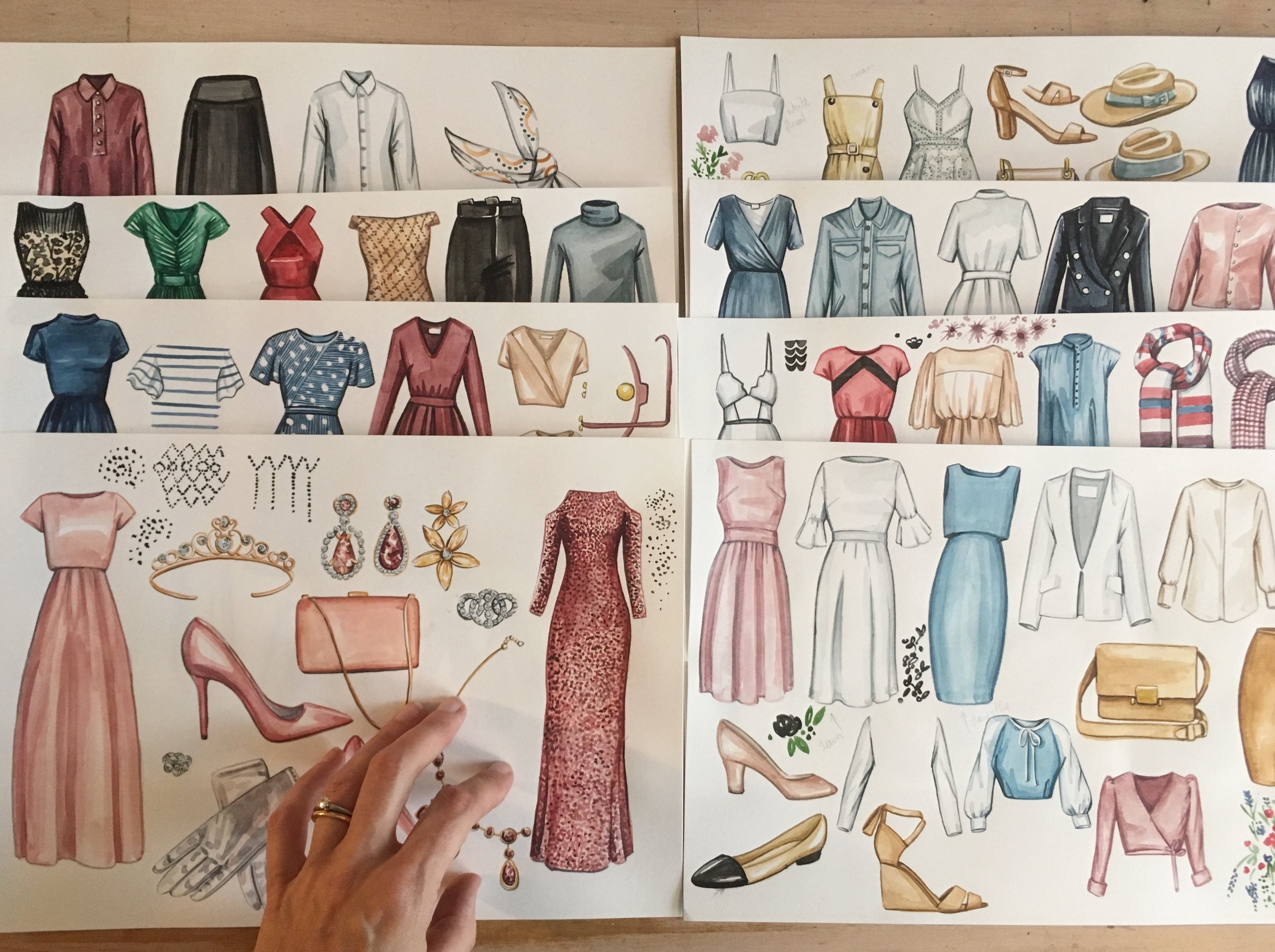 hand painted watercolour illustrations for fashion book, Wardrobe Wisdom