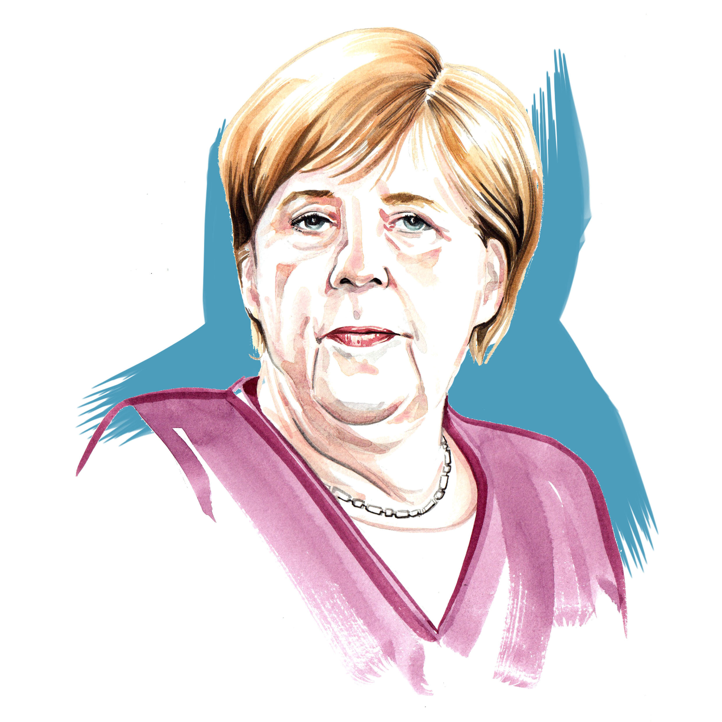Watercolour portrait illustration of Angela&nbsp;Merkel&nbsp; by illustrator Willa Gebbie