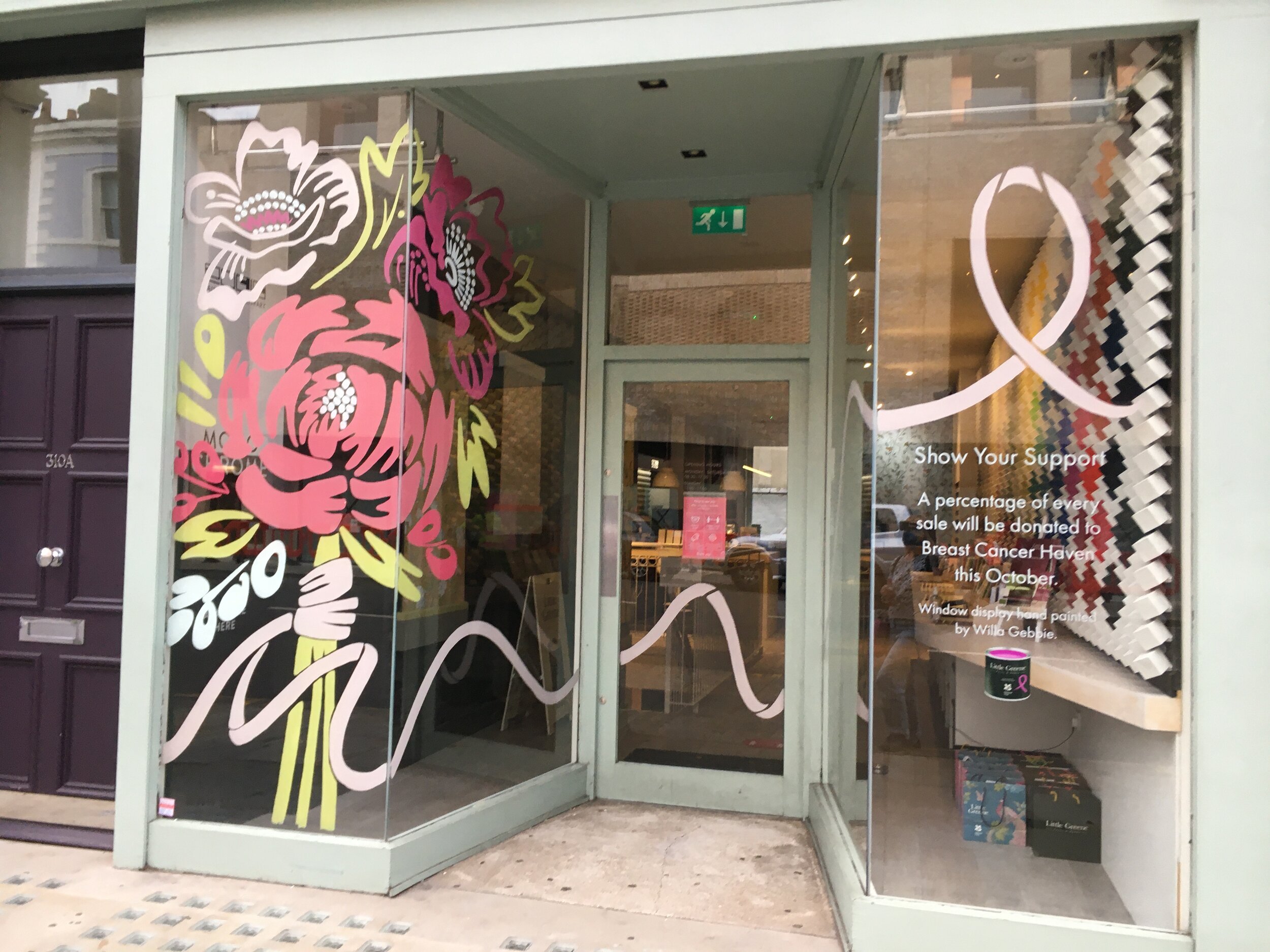 Window painting illustration hand painted for Little Greene London by Willa Gebbie