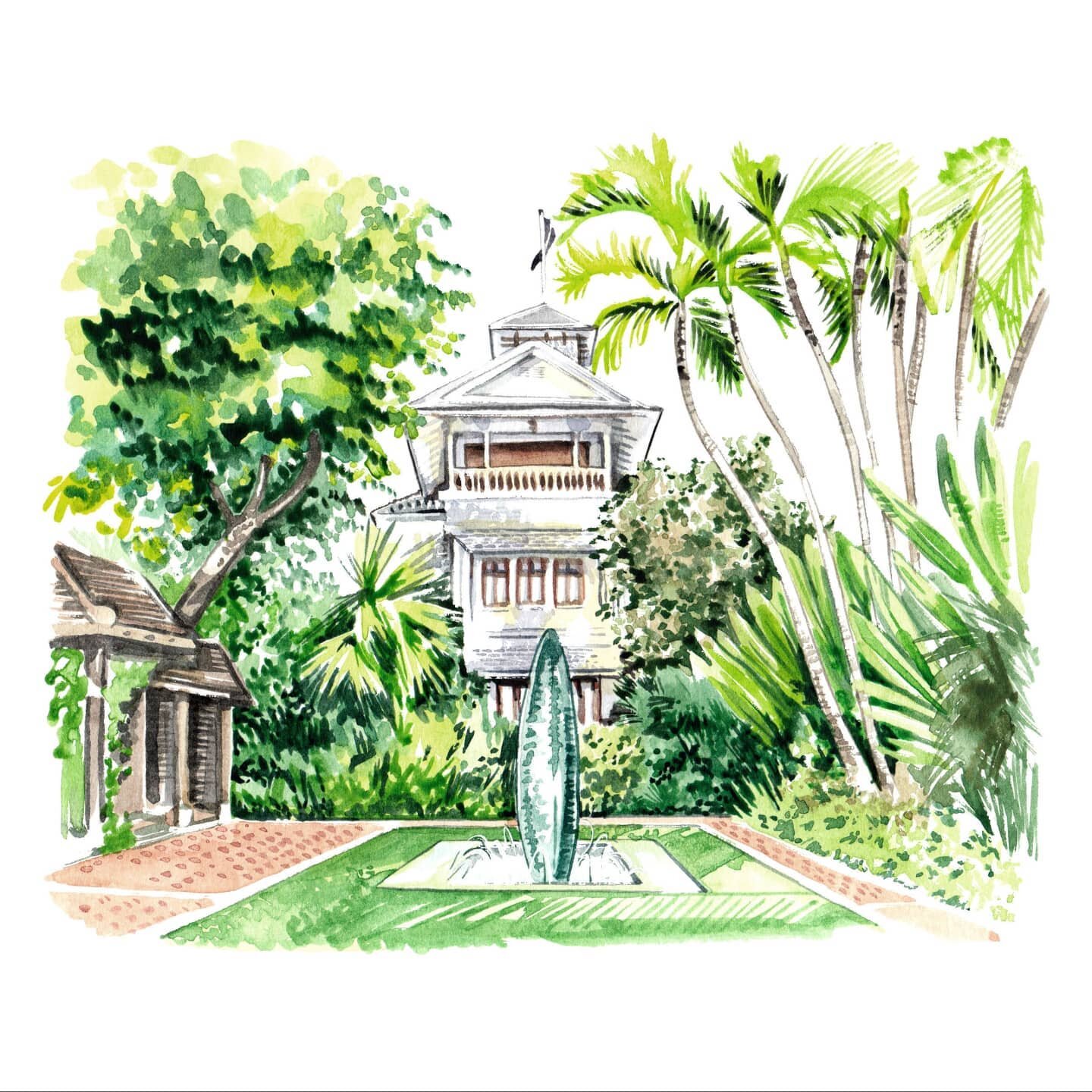 The Chakrabongse Villas in Bangkok. It looks so luscious. Dreaming of a sunny holiday soon.
Artwork for @roadbook 

#watercolour #watercolor #chakrabongsevillas #travelillustration