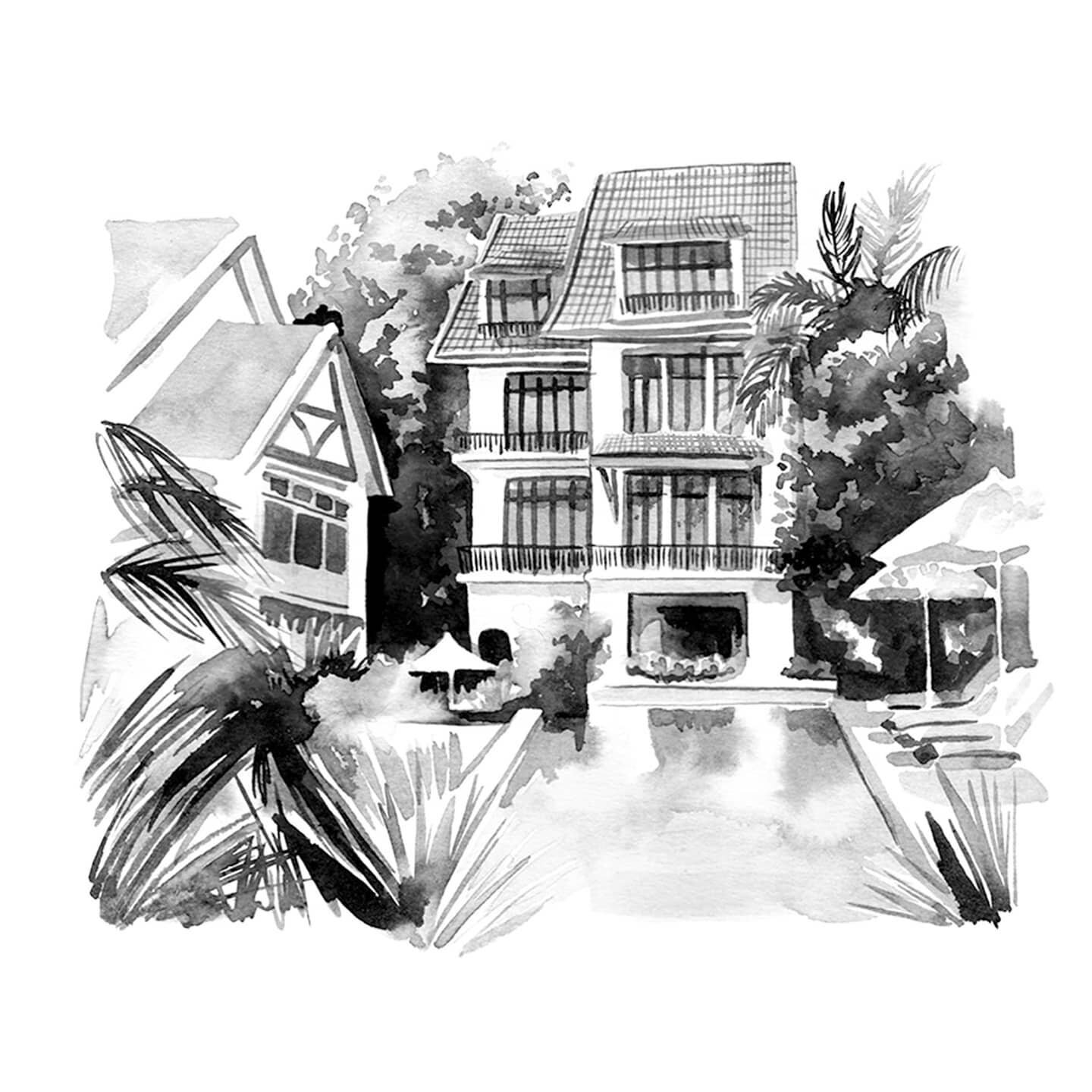 Another Bangkok hotel for @roadbook  this time in b&amp;w. It seems a shame to miss those luscious tropical greens, but it was fun to make these.
#illustration #b&amp;w #watercolour #watercolor #illustratorsofinstagram