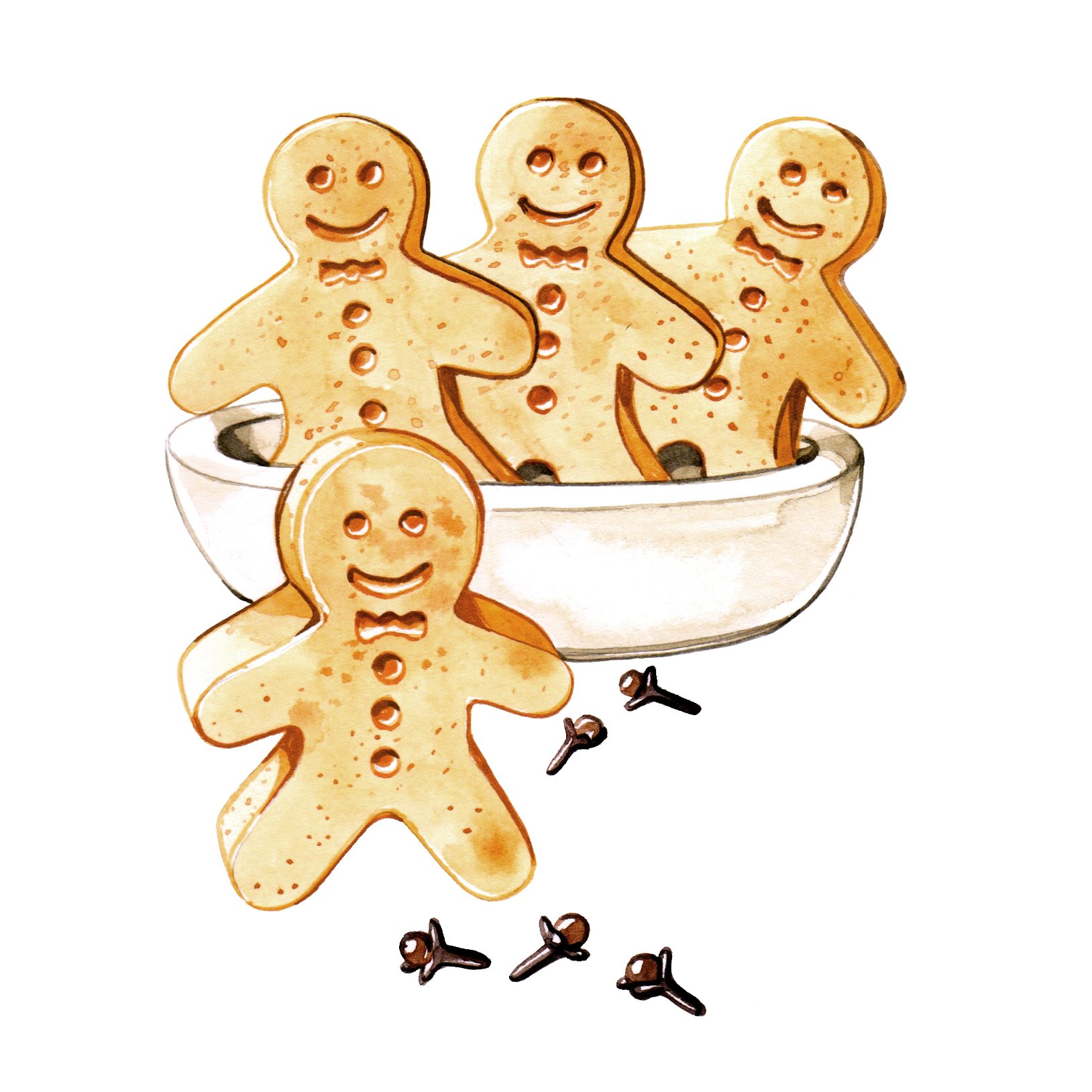 gingerbread men illustrations in watercolour by Willa Gebbie