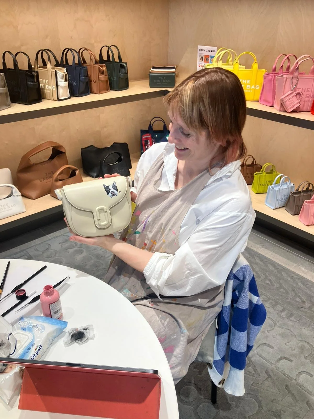 Leather painting - pet portraits for Marc Jacobs. Product Personalisation