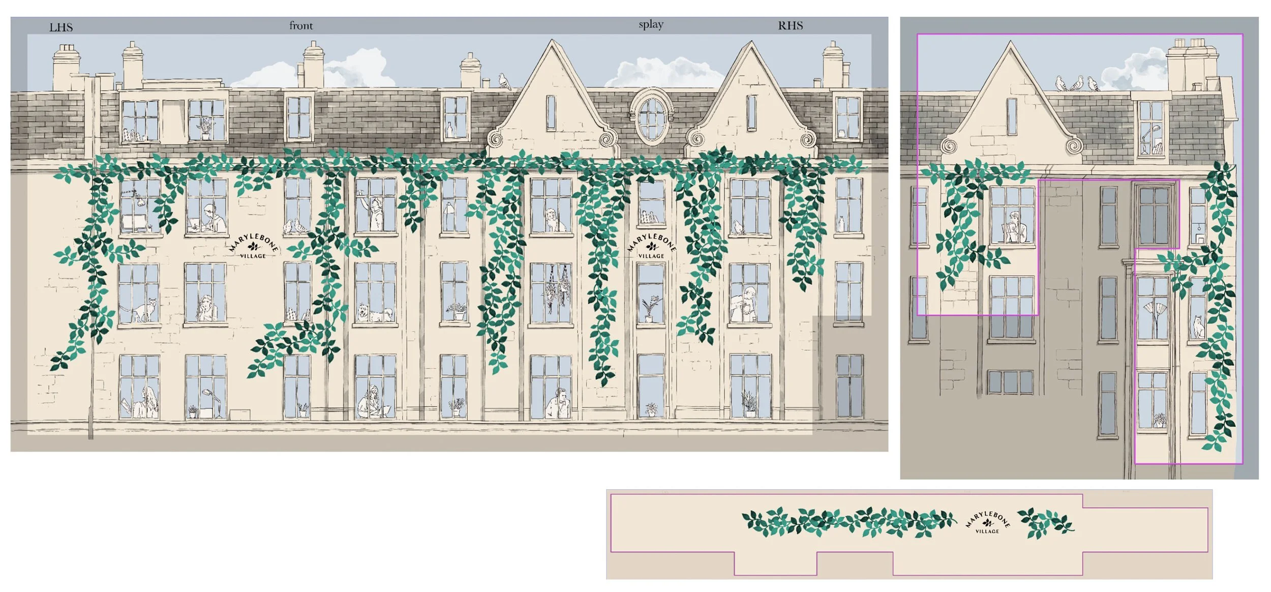 The final design for  1 Marylebone High Street hoarding artwork