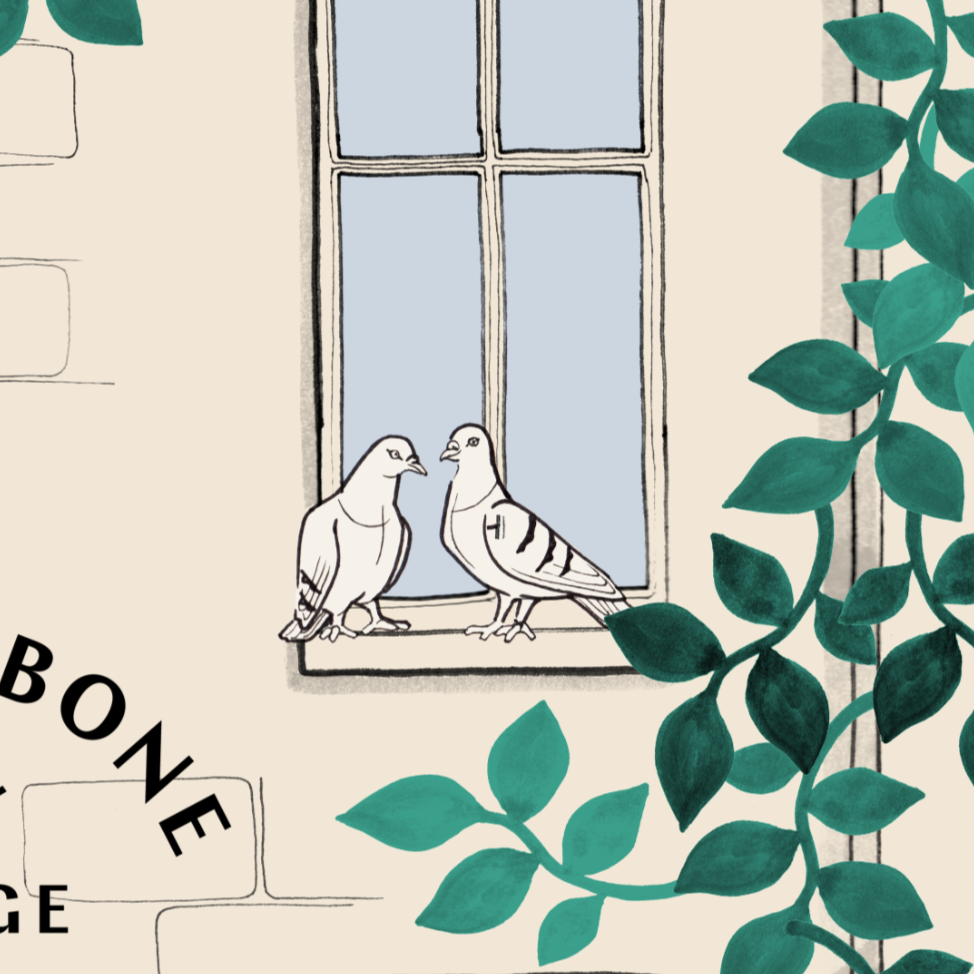 Close up view of the characters drawn in the   1 Marylebone High Street hoarding artwork