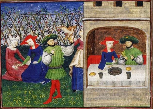 Boccaccio: Decameron c.1414-1419 Manuscript (Pal. lat. 1989), Biblioteca Apostolica, Vatican, Image courtesy of the Web Gallery of Art .