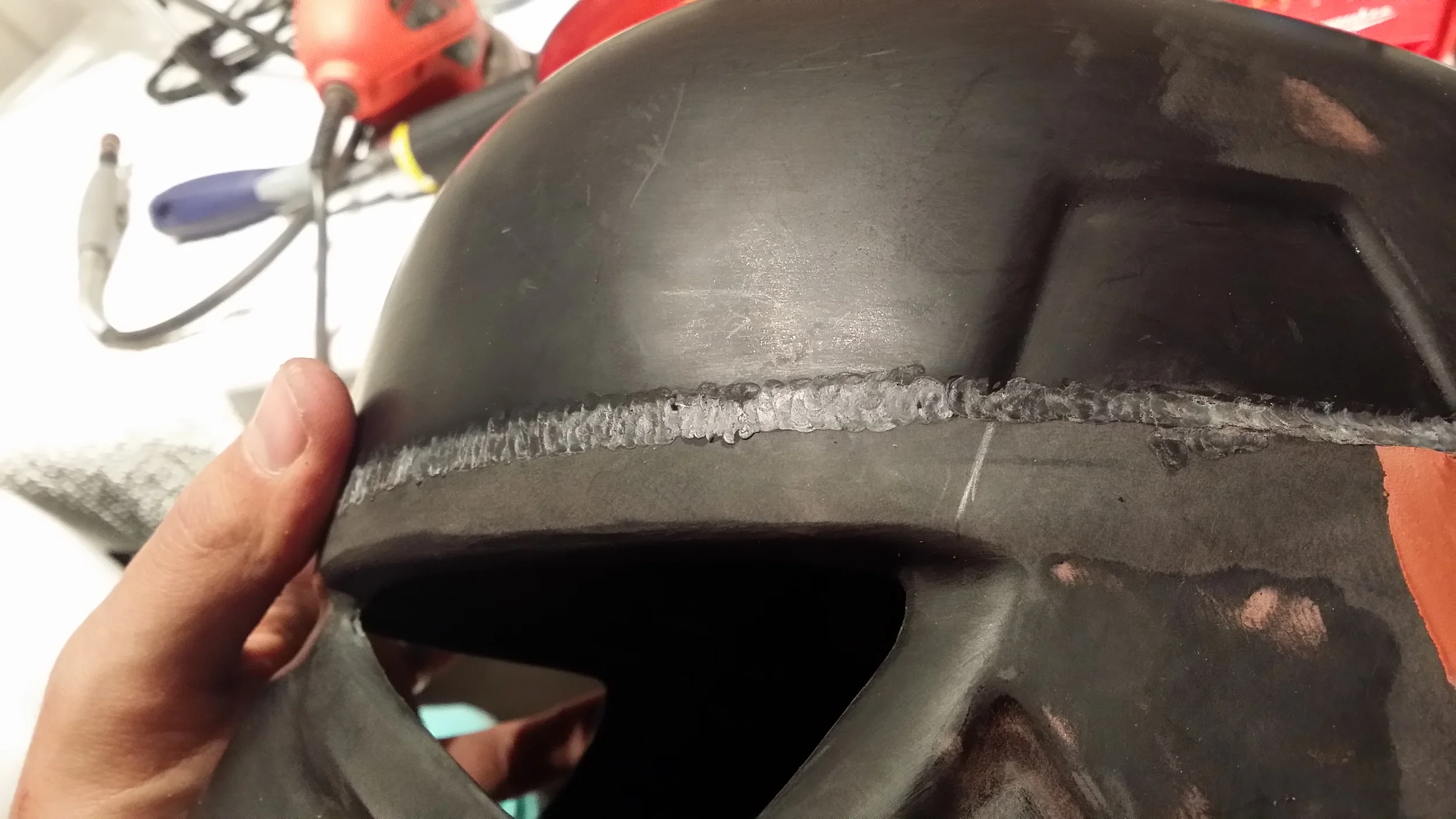 Completed weld before sanding and smoothing.