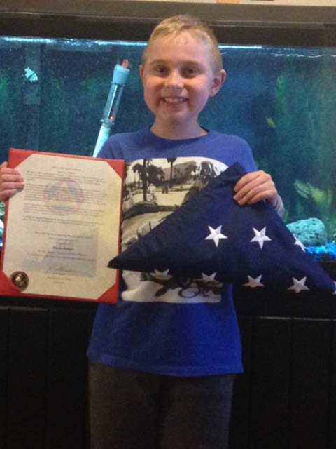 A special gift from Marine Base Quantico. This flag was flown in honor of Braedan on their base. Such an incredible gift. Thank you Jeremy Walker and all the Great Marines on Base for making this happen. And thank you for your service!