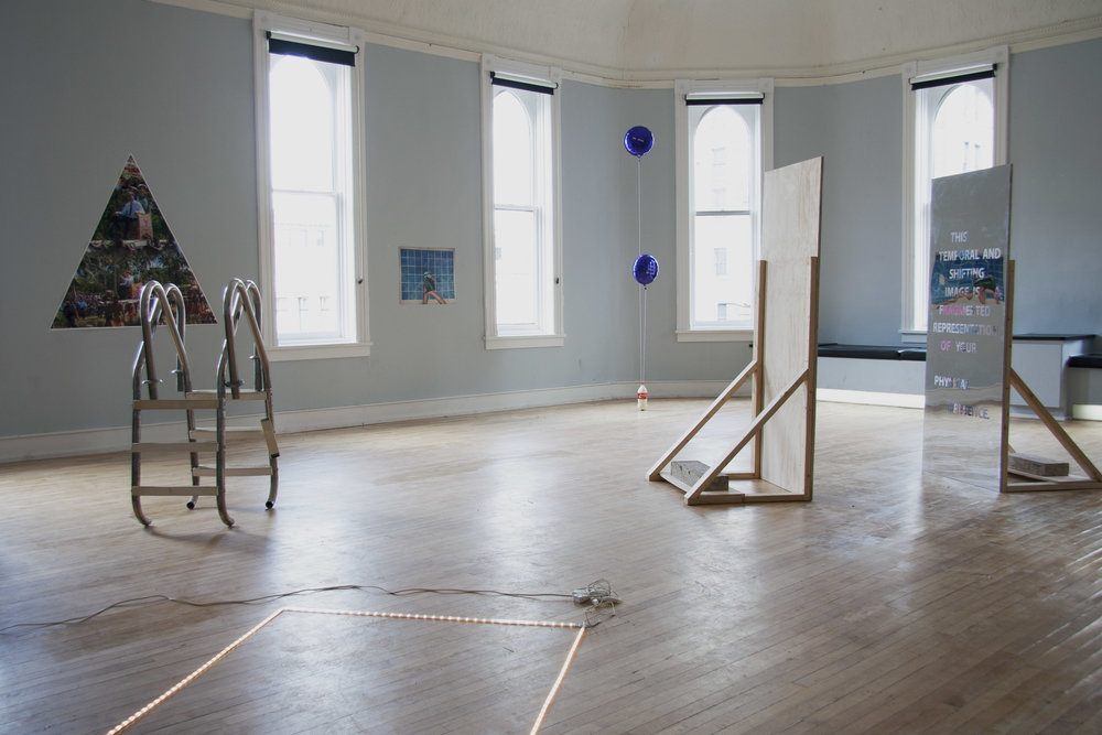 Installation view of Junkhaus 1. Exhibition features work of Alex Atteah, Kristina Banera, Hannah Doucet, Jessica Evans, John Patterson, Daniel Romphf, and Rachael Thorliefson.