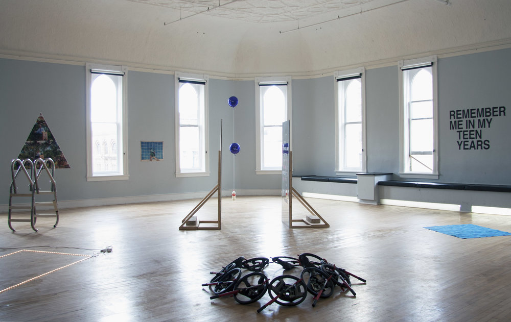 Installation view of Junkhaus 1. Exhibition Features work of Alex Atteah, Kristina Banera, Hannah Doucet, Jessica Evans, John Patterson, Daniel Romphf, and Rachael Thorliefson.