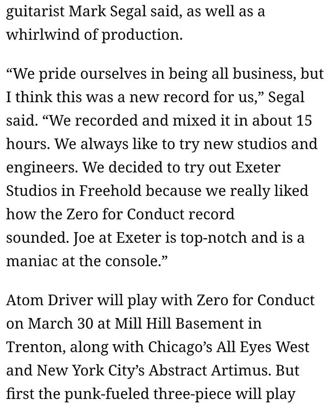 Thanks to @at0mdrivernj for the kind words! This record rips and was a breath of fresh air to record. This session couldn't have went more smooth. Catch them live 3/30!#exeterrecordings#recording&nbsp;#recordingstudio&nbsp;#hardcoremusic#music&nbsp;#