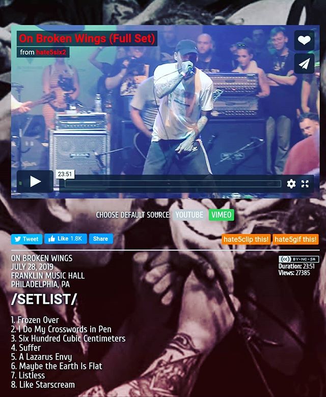 Head over to hate5six.com and check out the On Broken Wings set from TIHC 2019, mixed and mastered at @exeterrecordings 
Early 2000s breakdowns for daaays.

@hate5six is the best in the game. Period. From filming shows around the world, to the insane