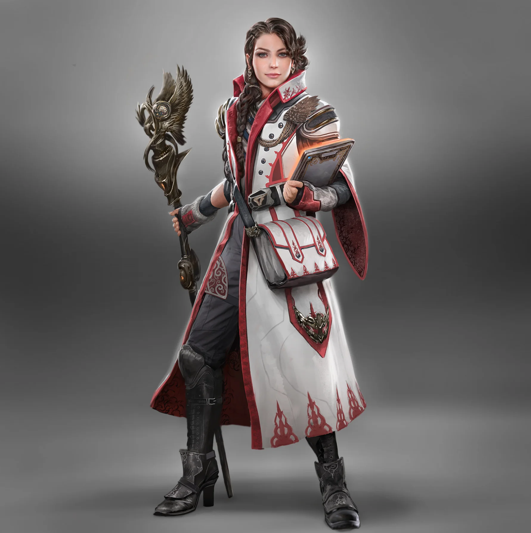 Art by Ryan Lee. We were asked to design new characters so I thought we'd pay homage to classic Final Fantasy archetypes and update them to fit it into the more modernized FFXV setting. This character is a healer / medic, a reference to the 'White Mage' class. 