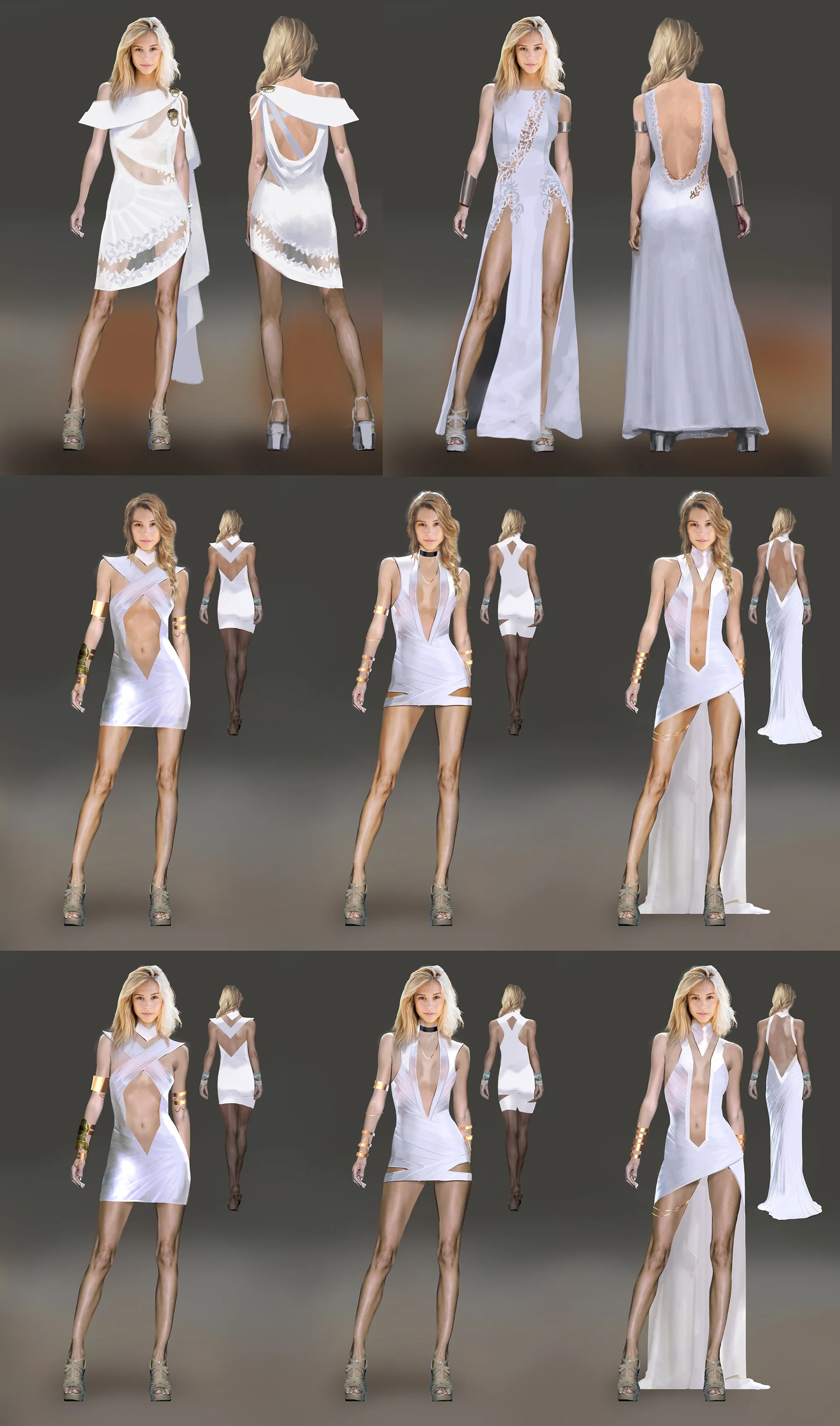 Art by Ryan Lee and Marco Nelor. Costume design for a dress worn by Alexis Ren in live action commercials.