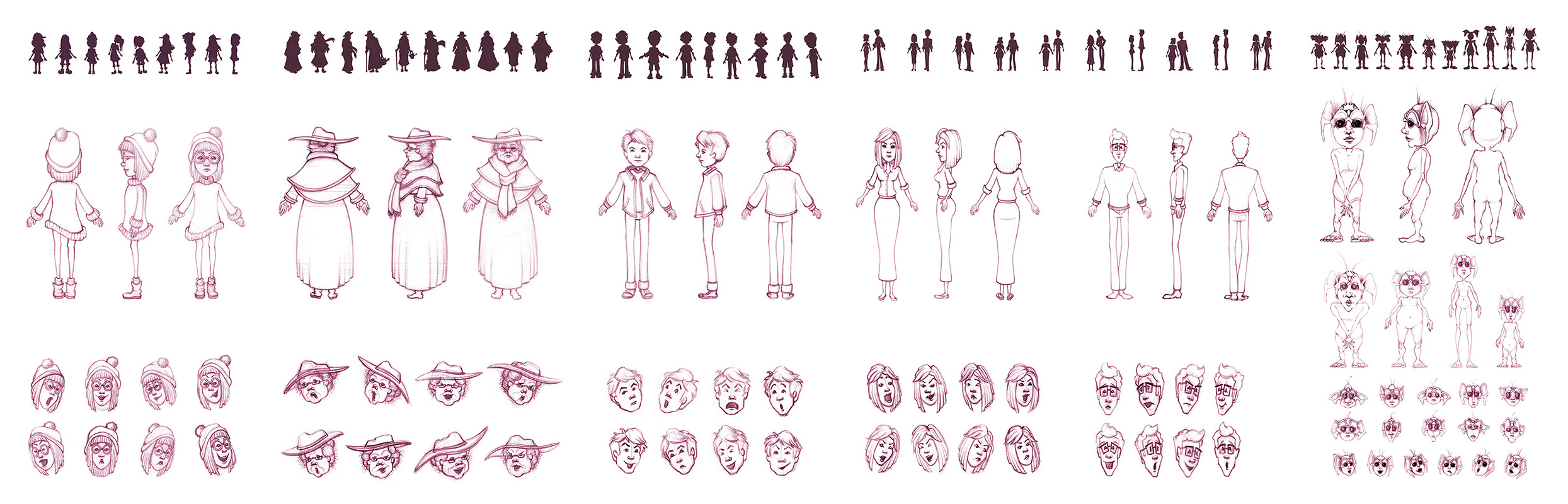 colored pencil on paper; process for character designs