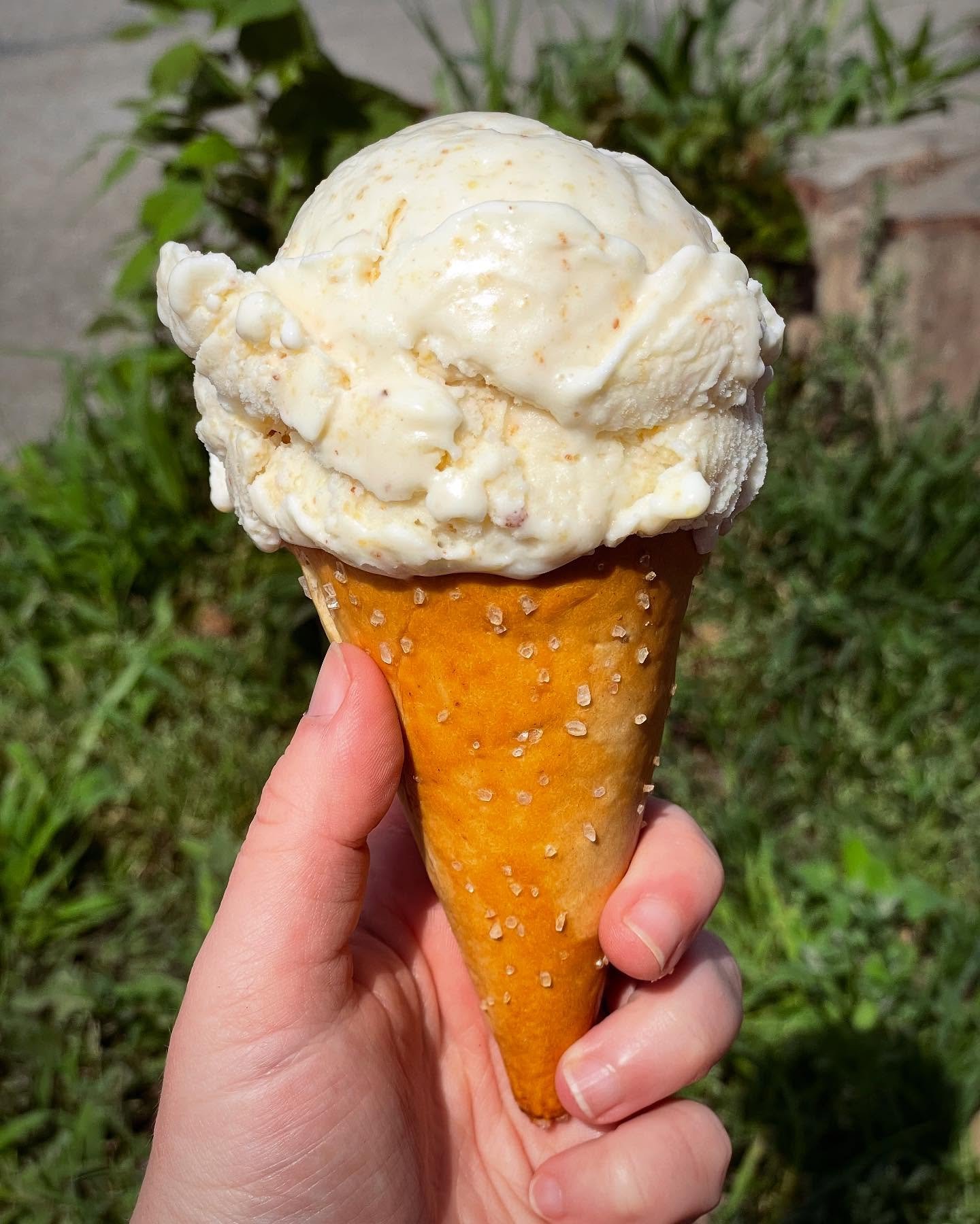 New flavor drop: Cornbread - made with homemade cornbread, and sweetened to perfection. Done up here in a salty pretzel cone #keepitcreamy

#icecream #cornbread #smallbatch #smallbusiness #nulu #louisville