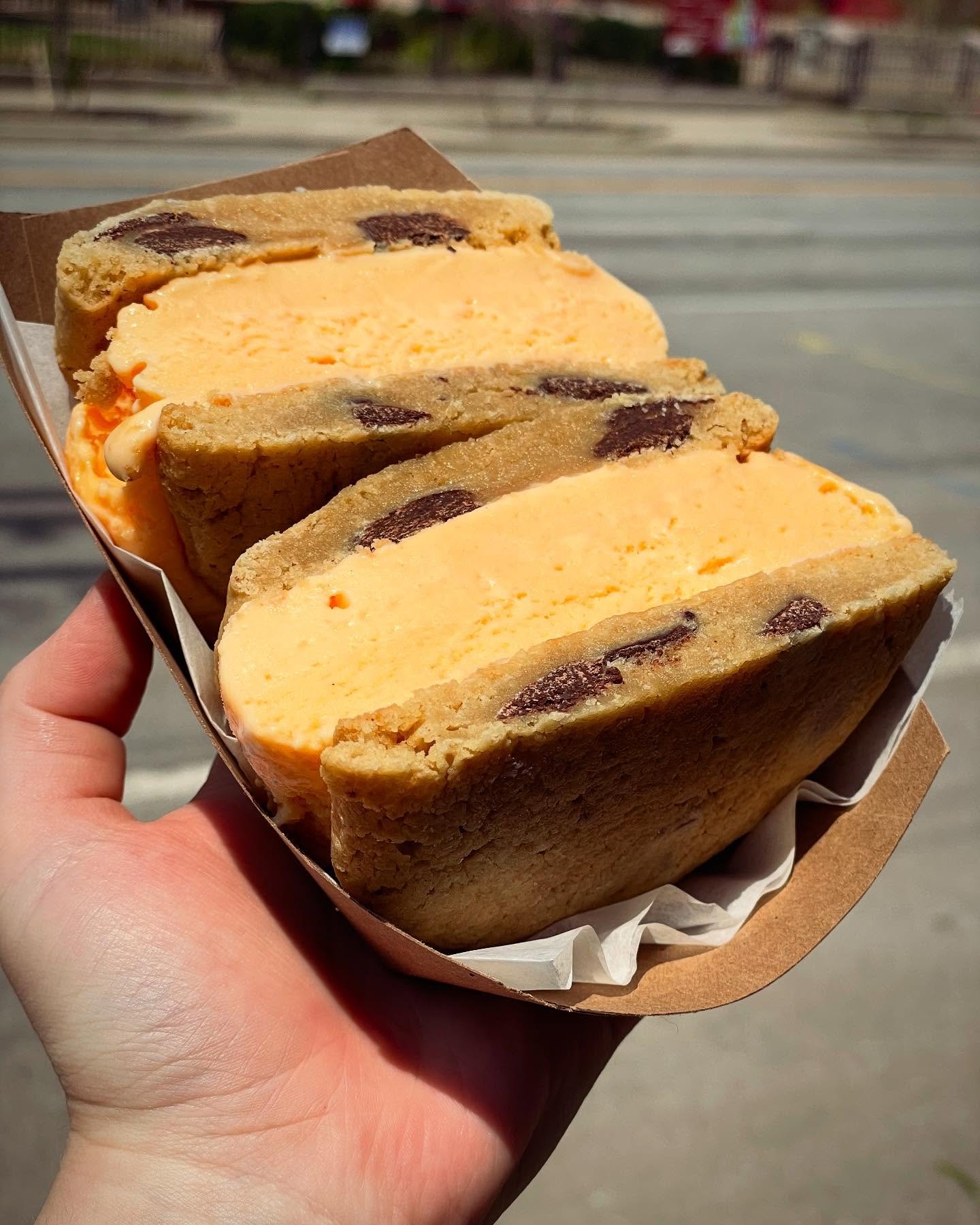 Come get a big AF cookie sandwich - made here with our homemade Salted Chocolate Chip cookies and our Orange Creamsicle ice cream #keepitcreamy

#icecream #smallbatch #smallbusiness #nulu #louisville