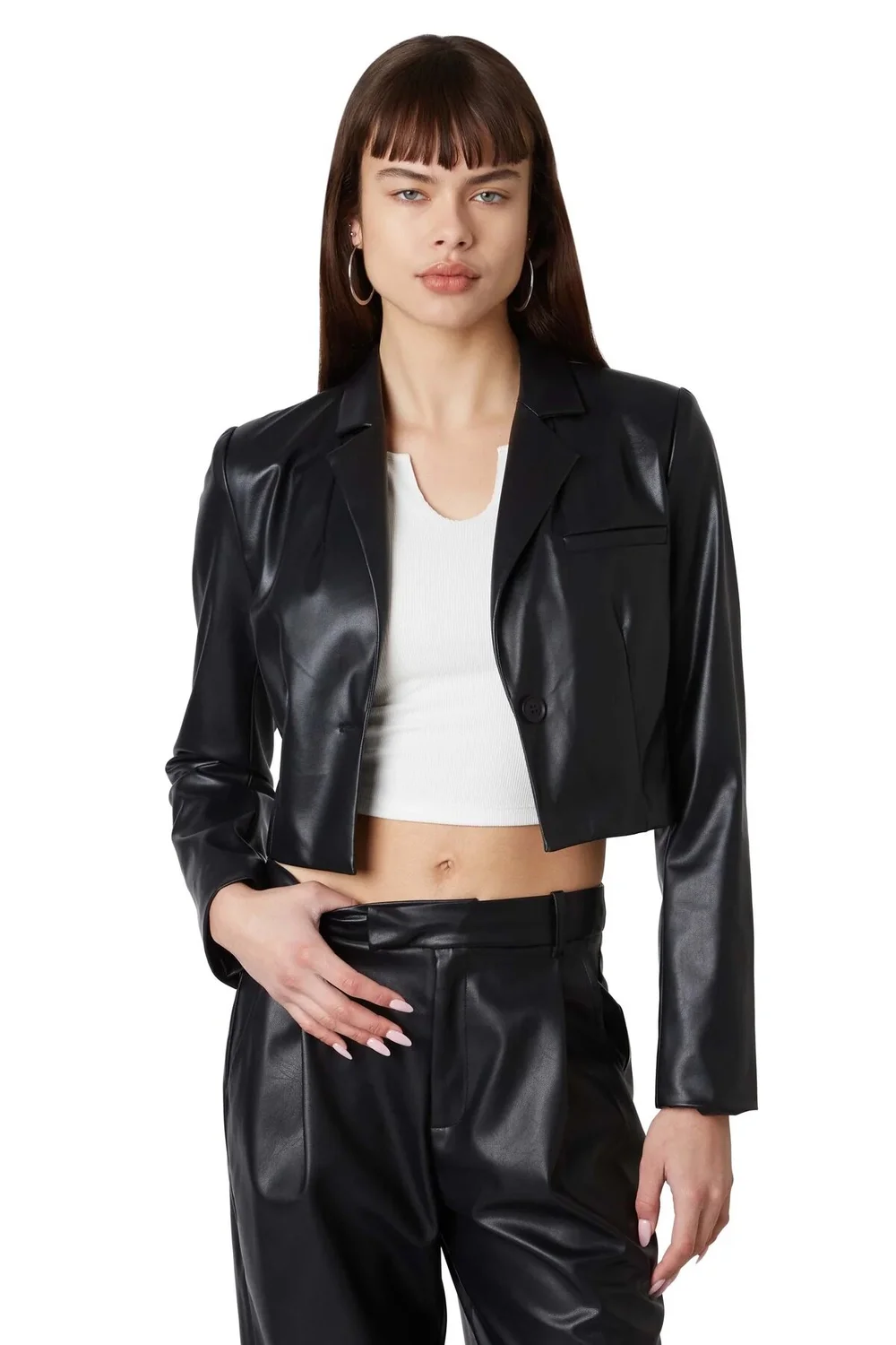 NIA - cropped vegan leather blazer — RAH RAH NYC