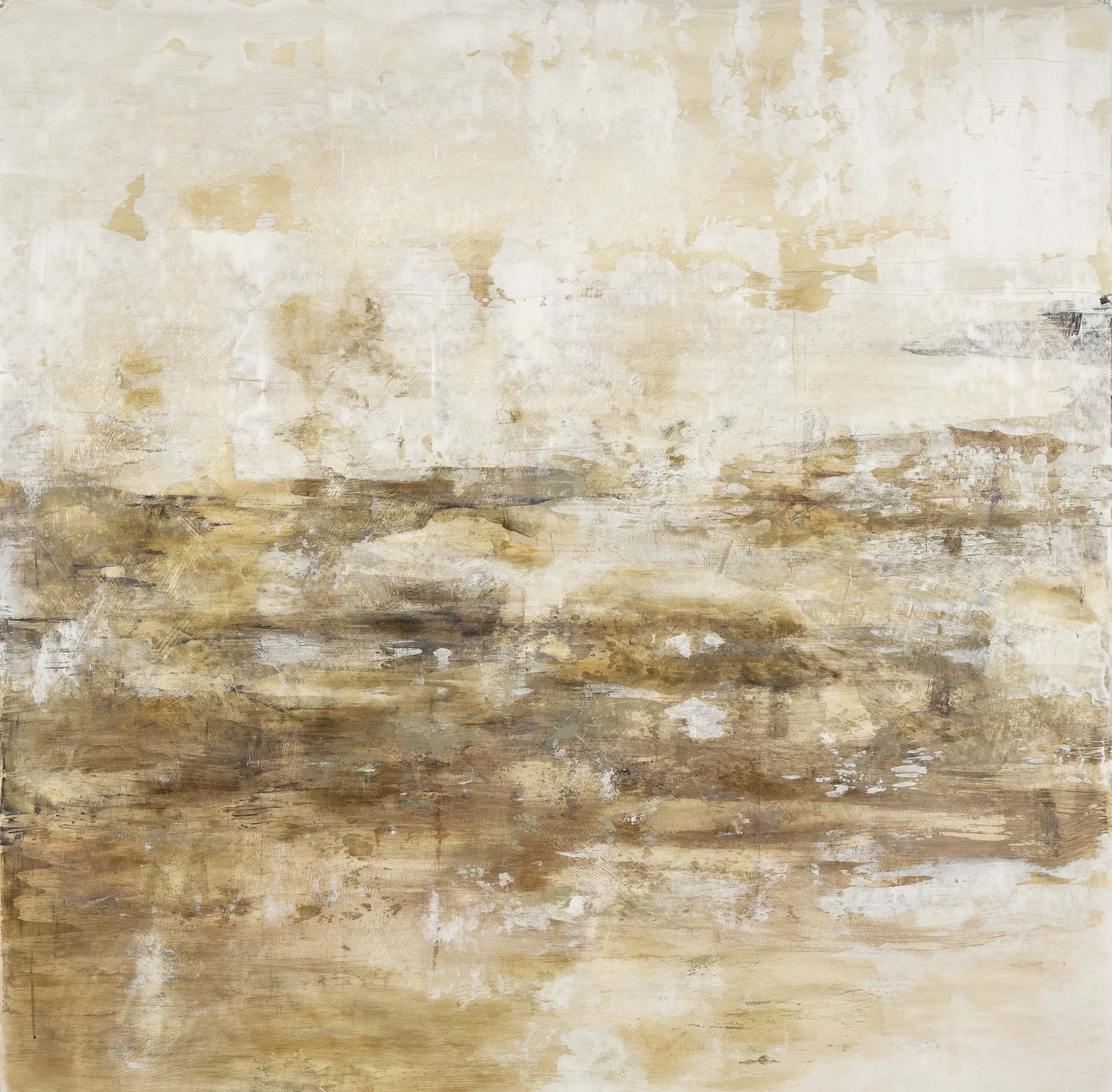  Erased Landscape - Gold, Green and Brown  2013  acrylic on paper&nbsp;  51" x 51"       