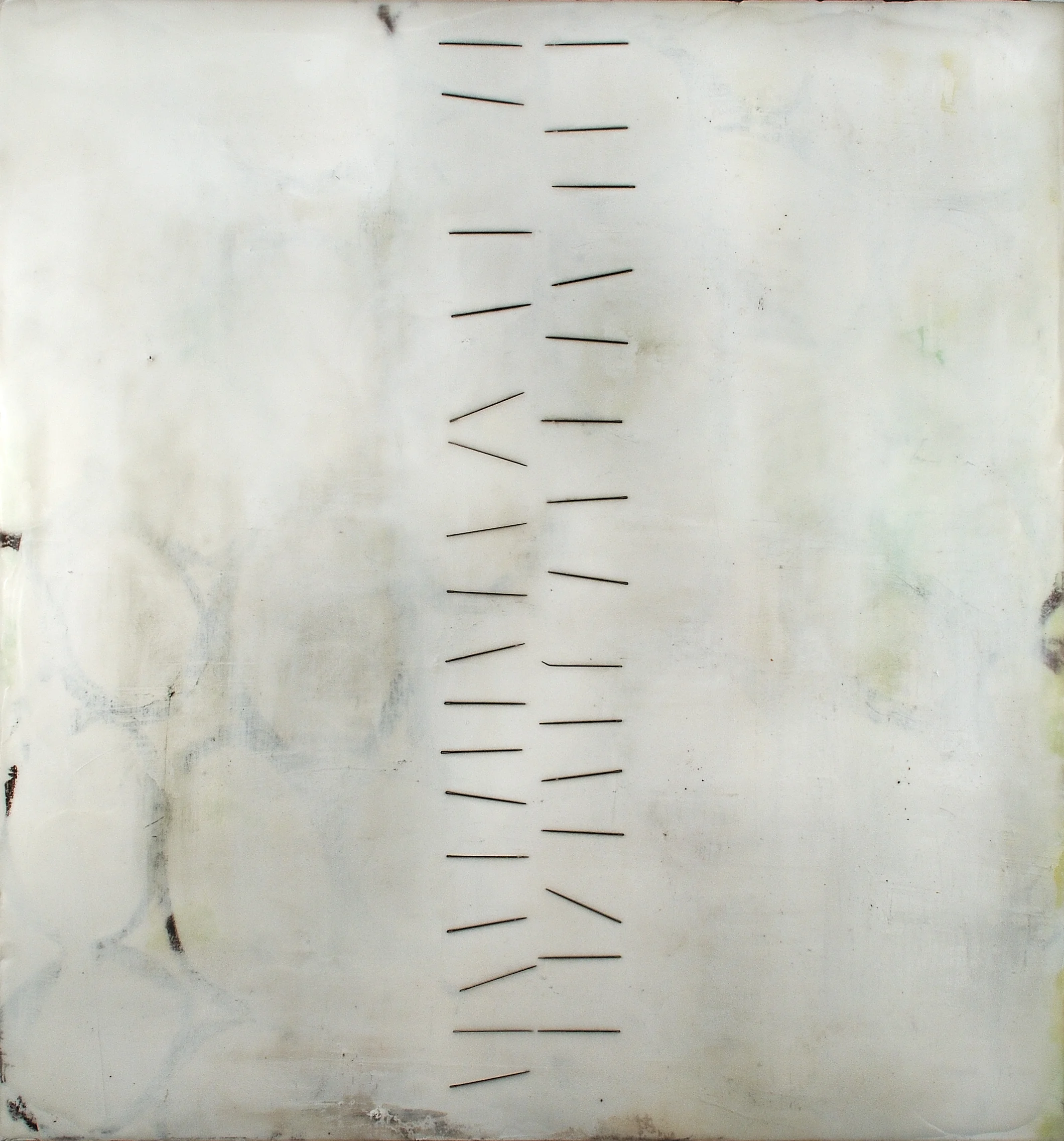  Language and Codes  2009  oils, sewing needles, wax, on panel  32" x 30" 