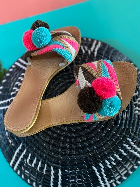 flip flops with pom poms