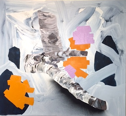 Birch Composition , oil and acrylic on canvas 85 x 96 cm