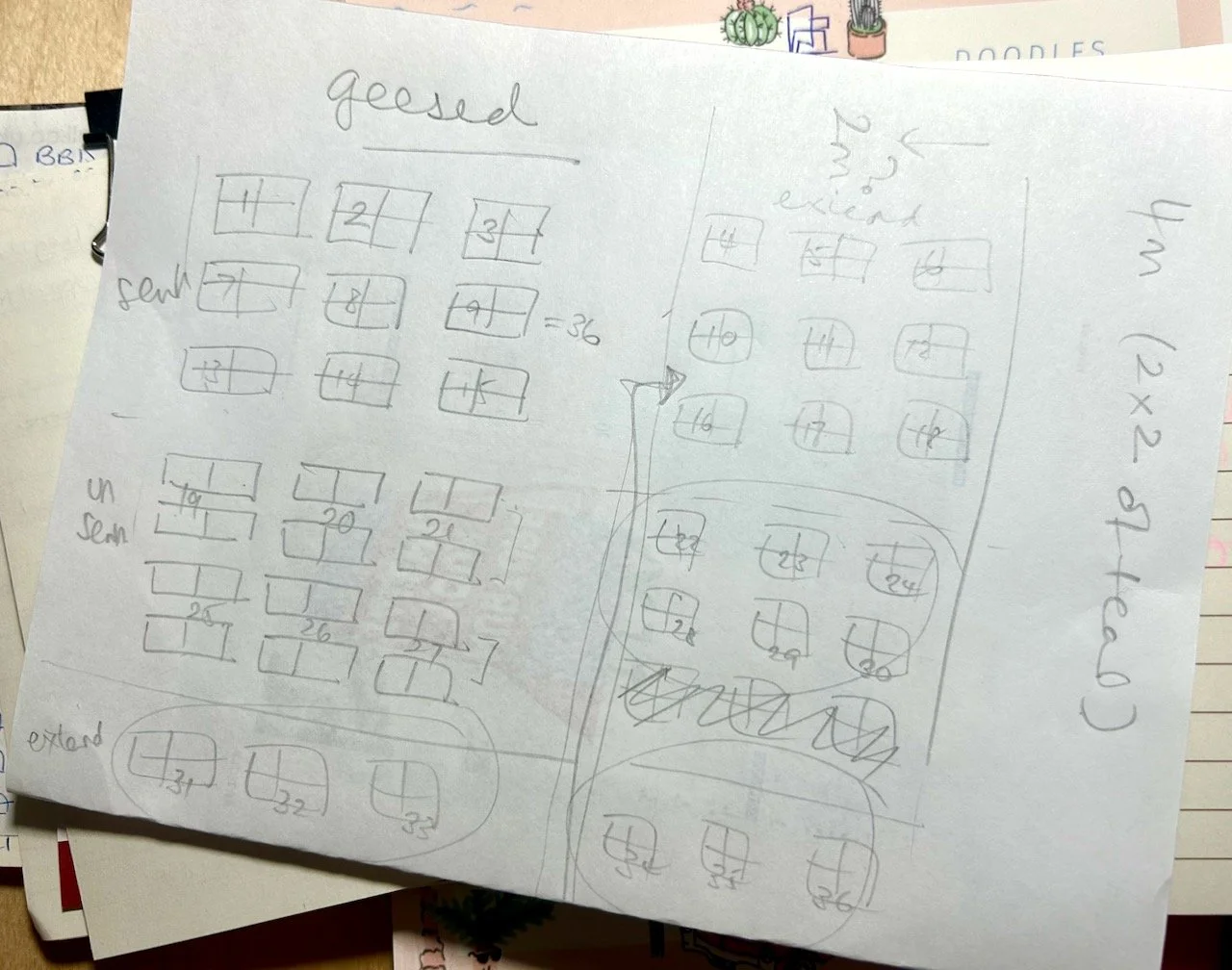 a rough pencil layout and geese calculation plan