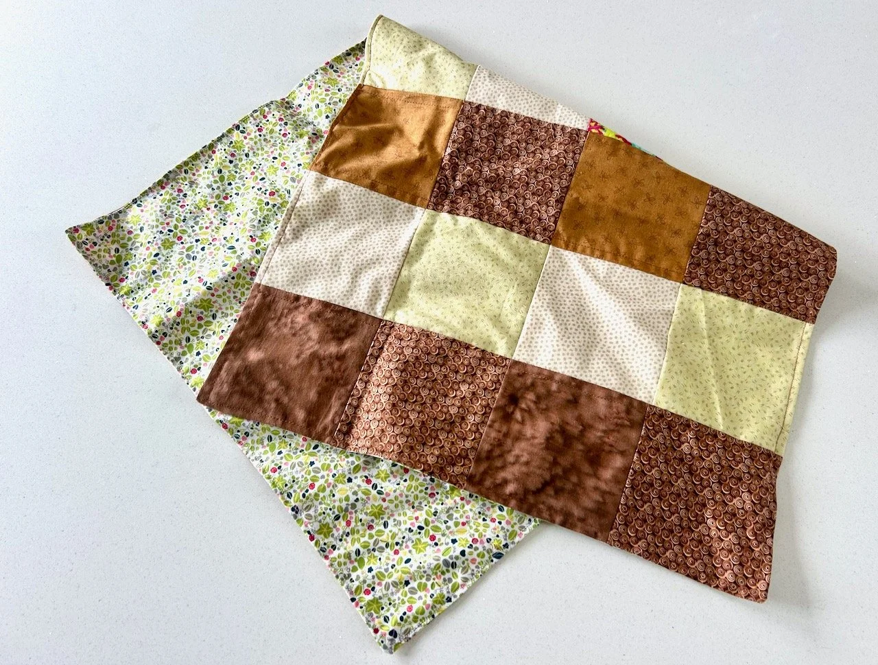 A similarly coloured patchwork wrap for my home baked bread