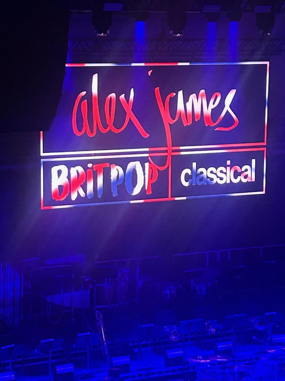 The backdrop at Alex James Britpop Classics show in Nottingham
