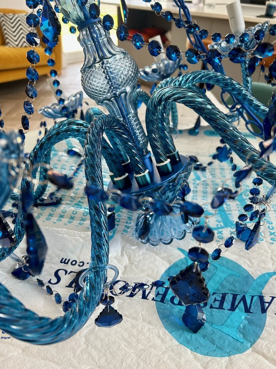 A blue chandelier