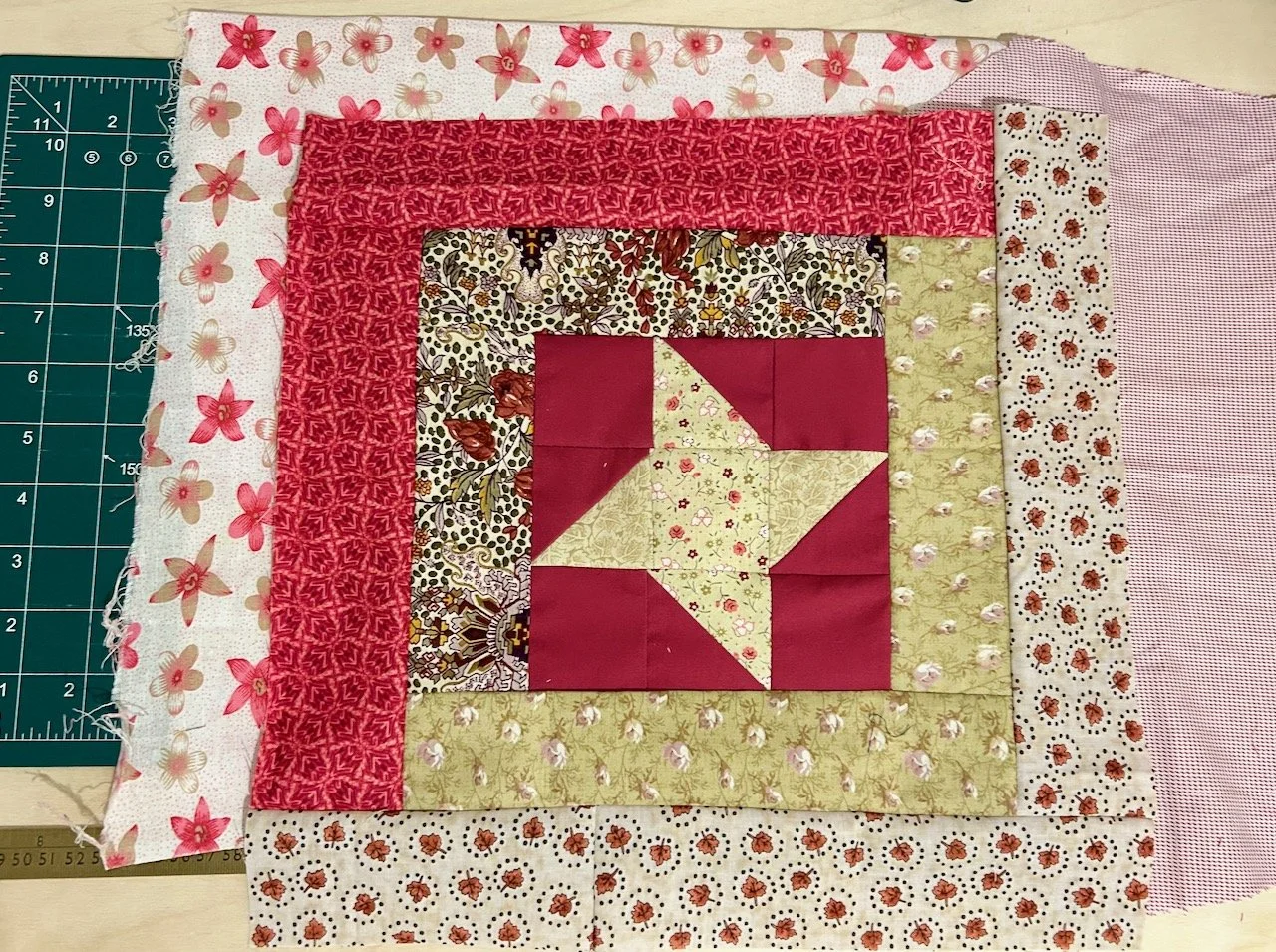 Trying out the placement of the border fabrics