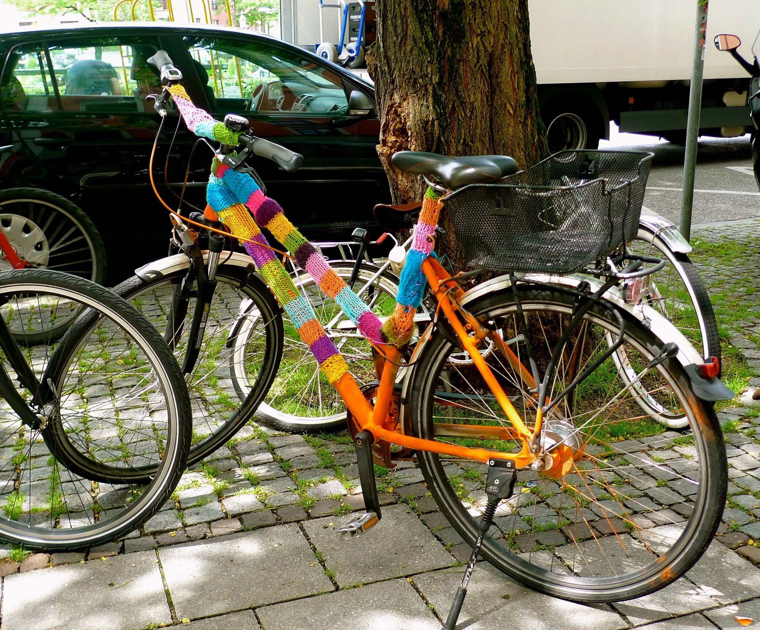 NOT MY HIRE BIKE BUT A YARN-BOMBED BIKE IN MUNICH