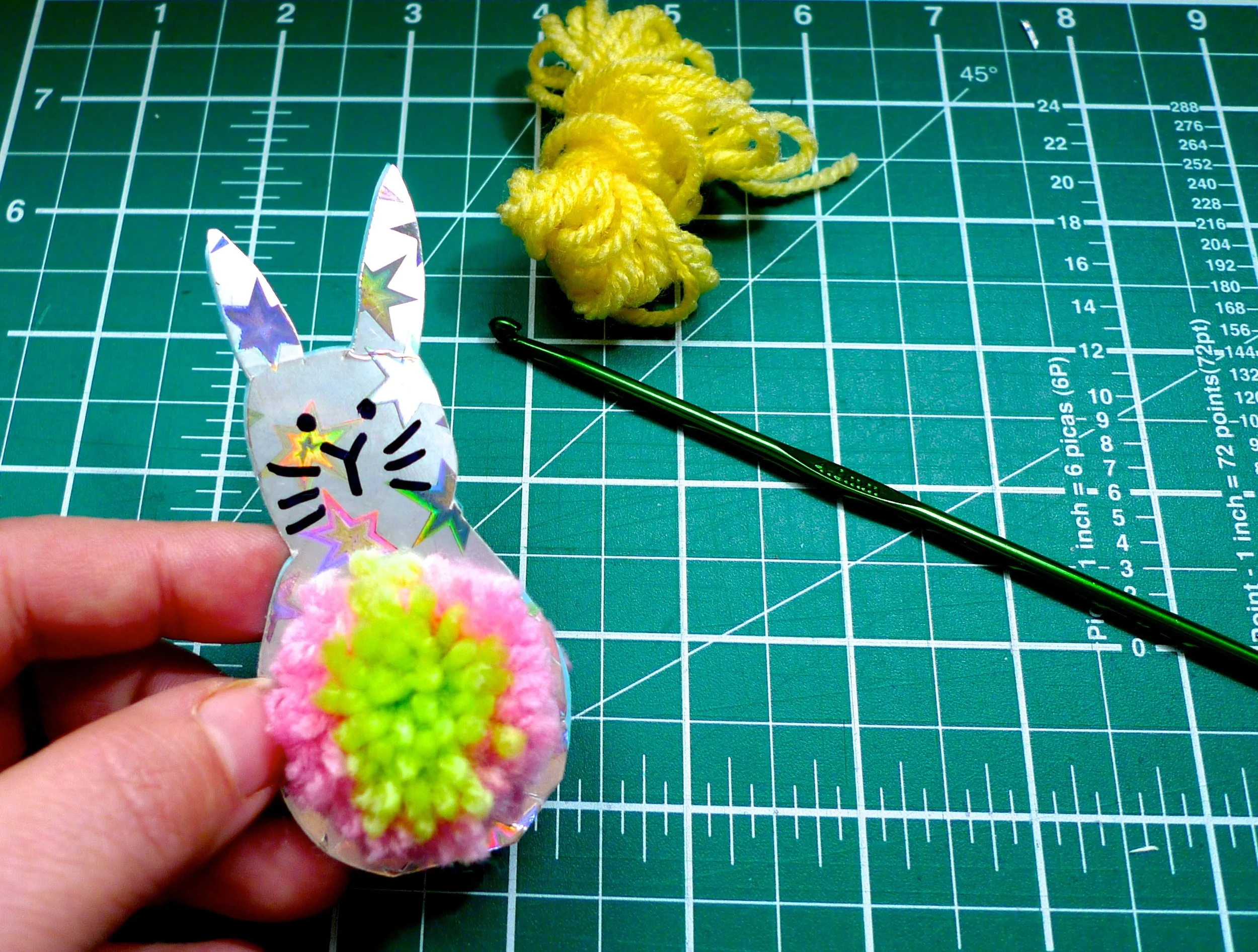 Making cute pom-pom Easter bunnies and chicks