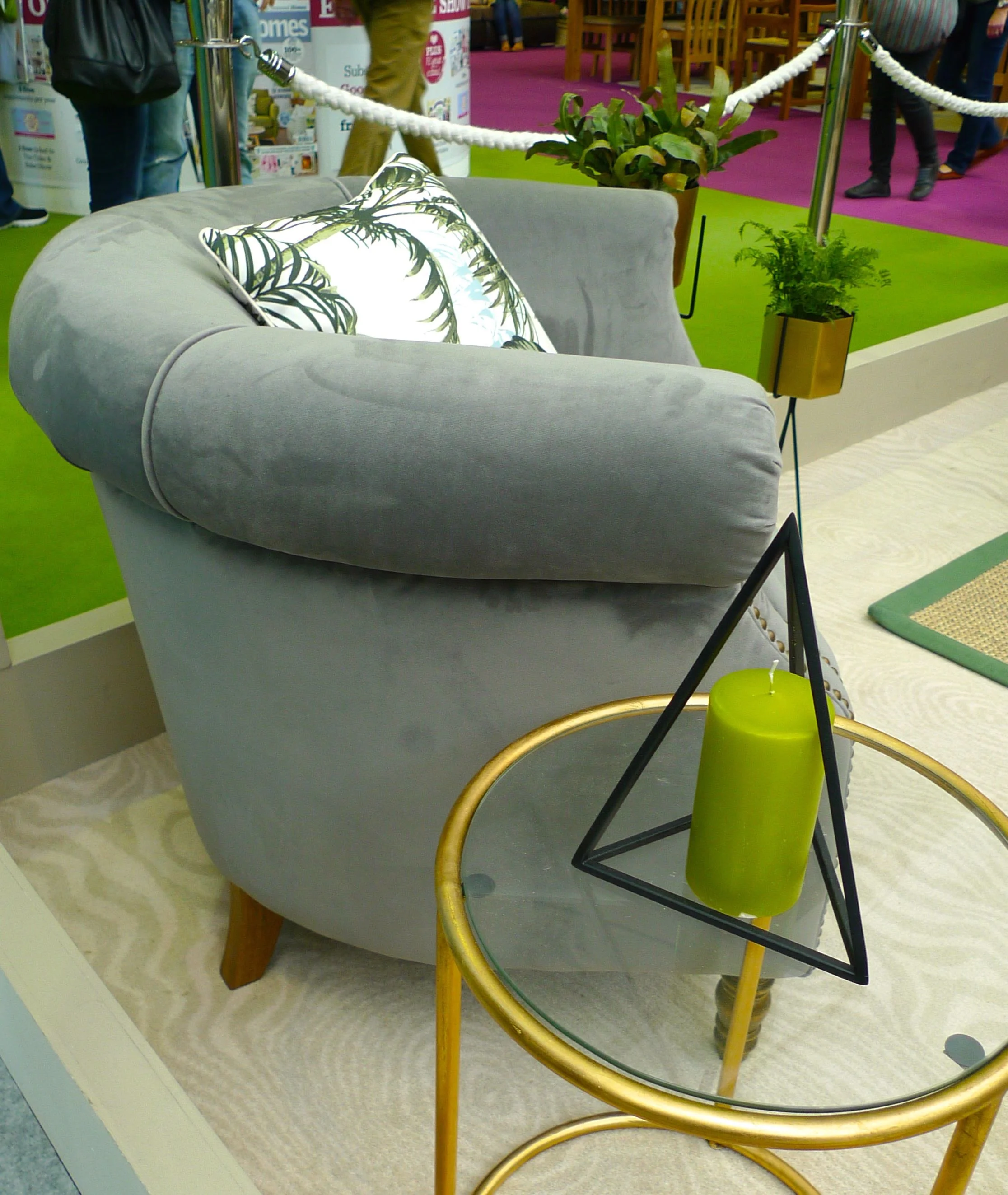 grey tub chair and cushions