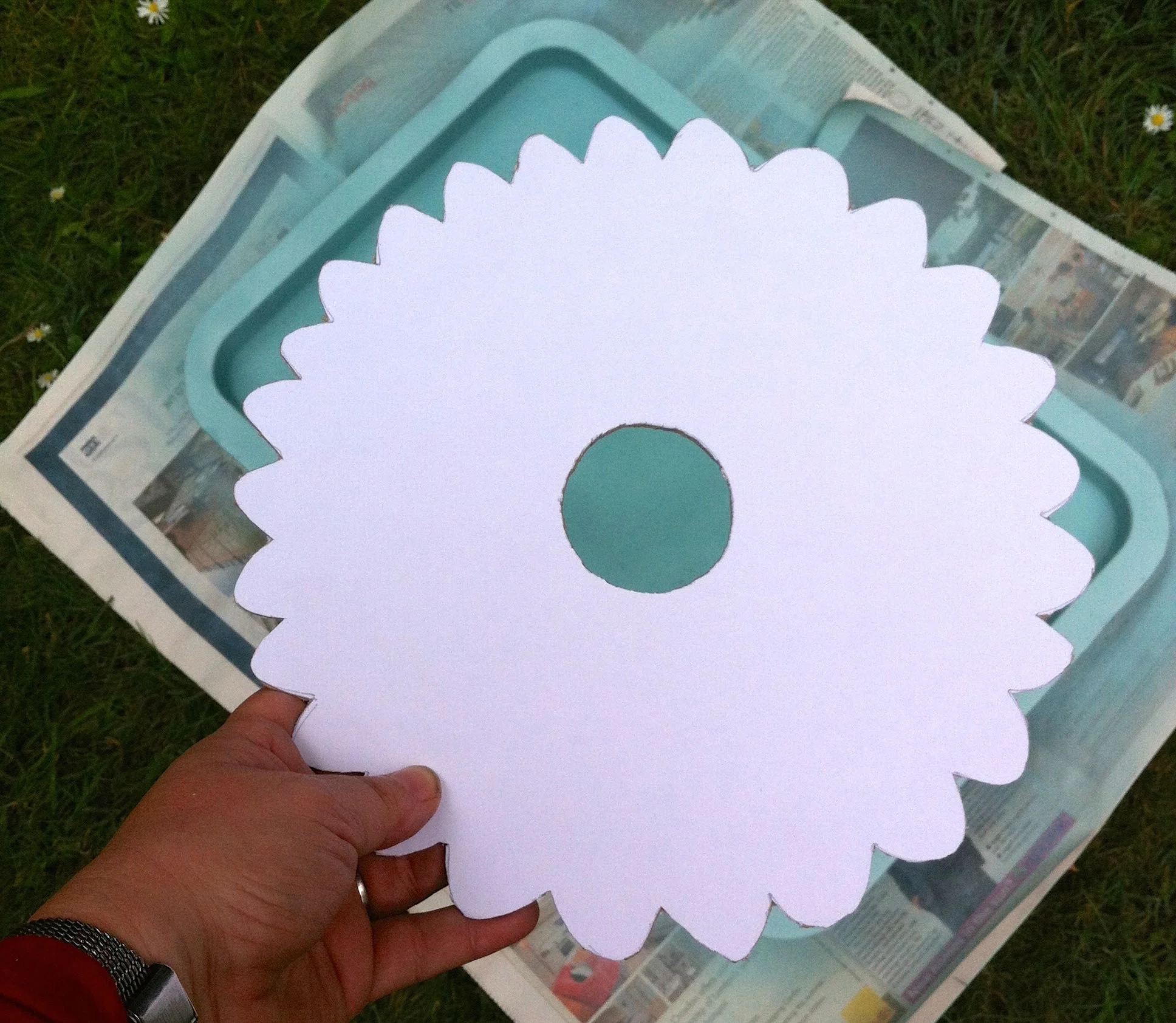 A completed flower shaped template