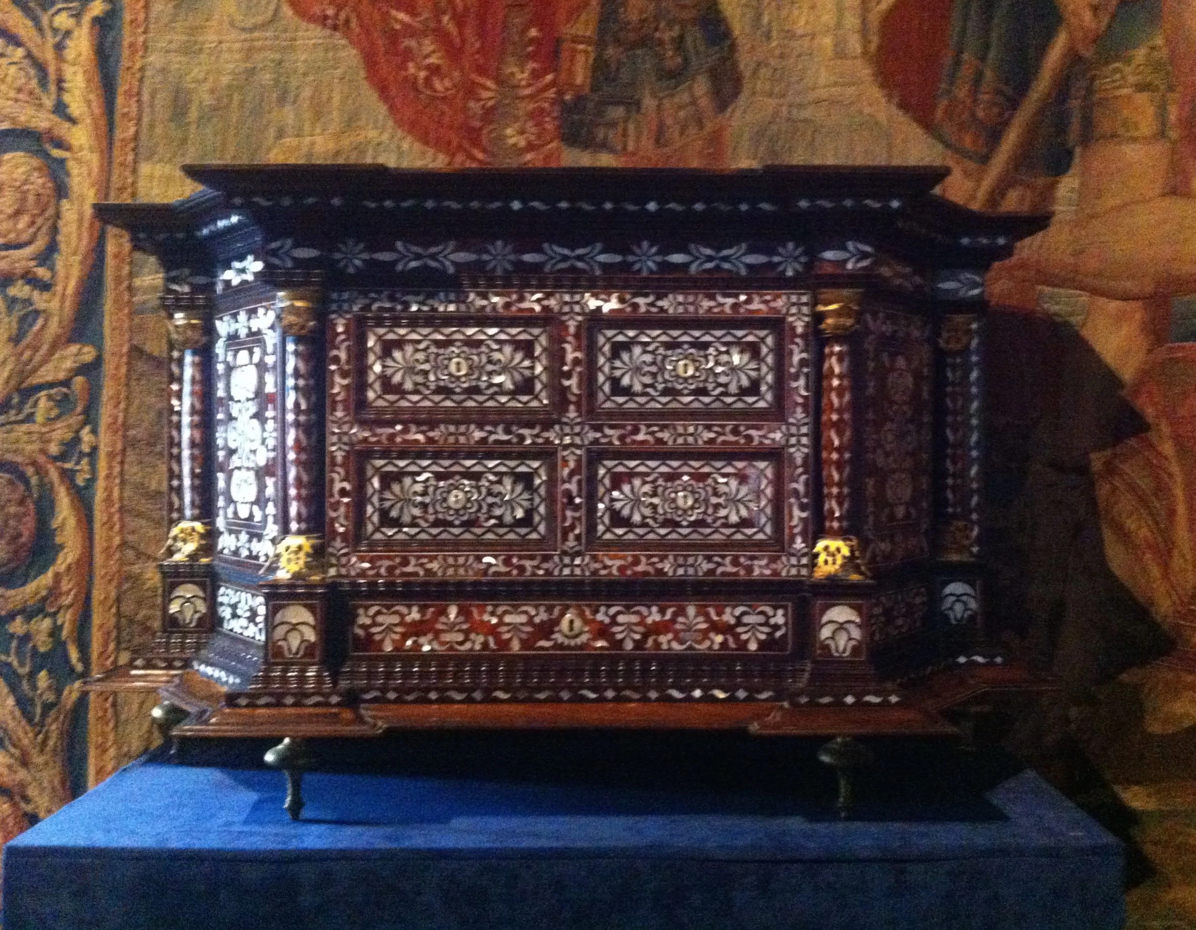 A intricately detailed chest inlaid with mother of pearl