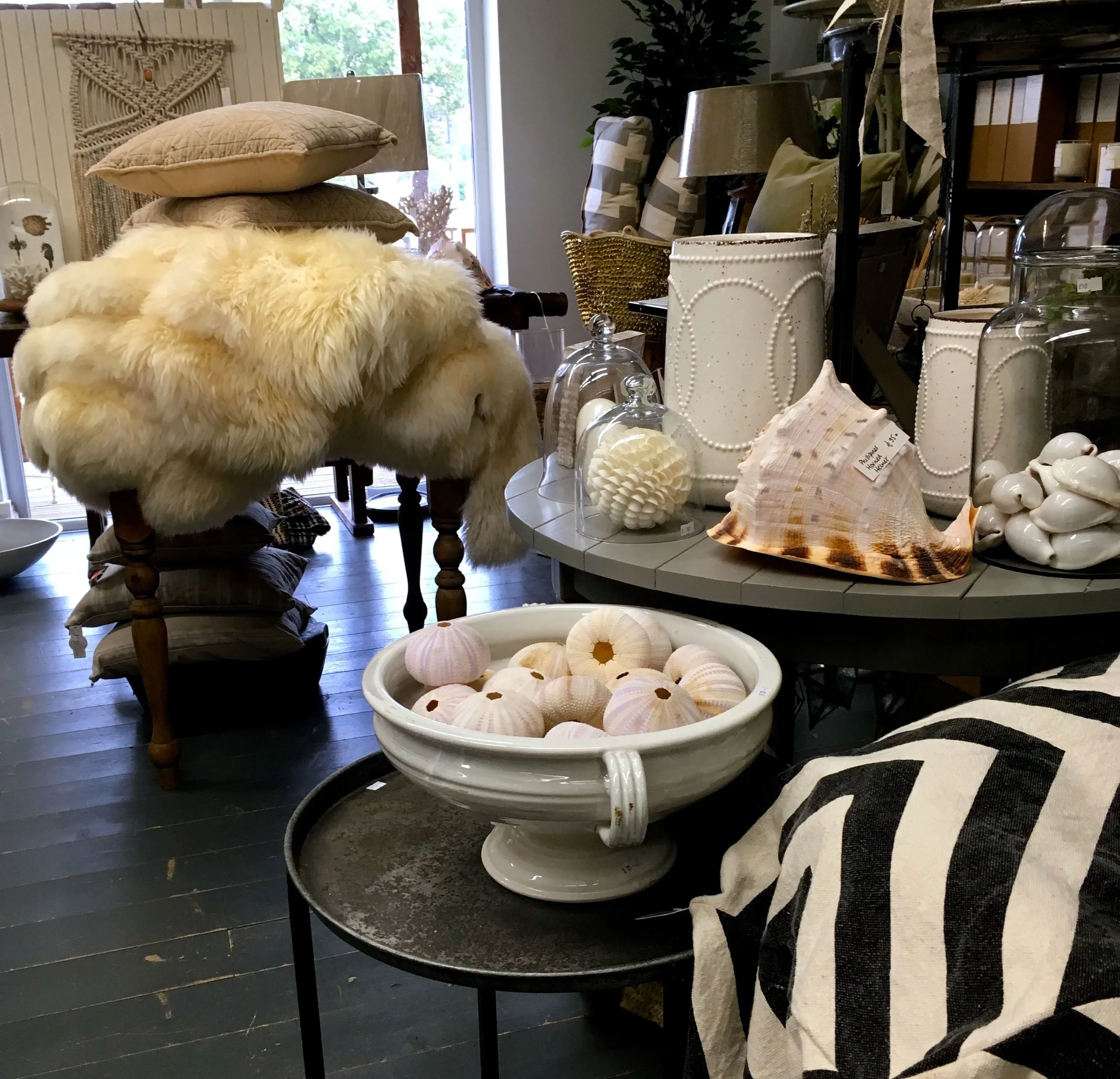 Cushions and fluffy throws, shells and chevrons