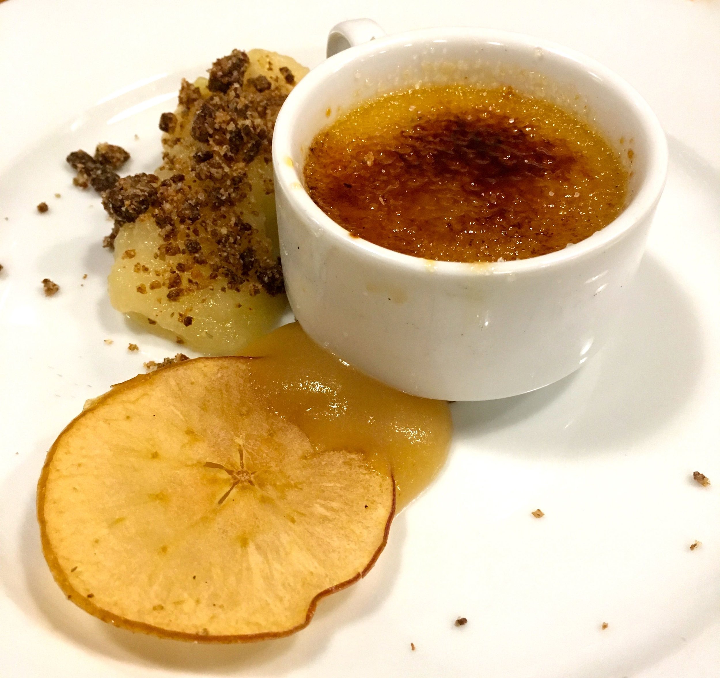 HONEYCOMB CREME BRULEE WITH APPLE PUREE AND APPLE CRISPS