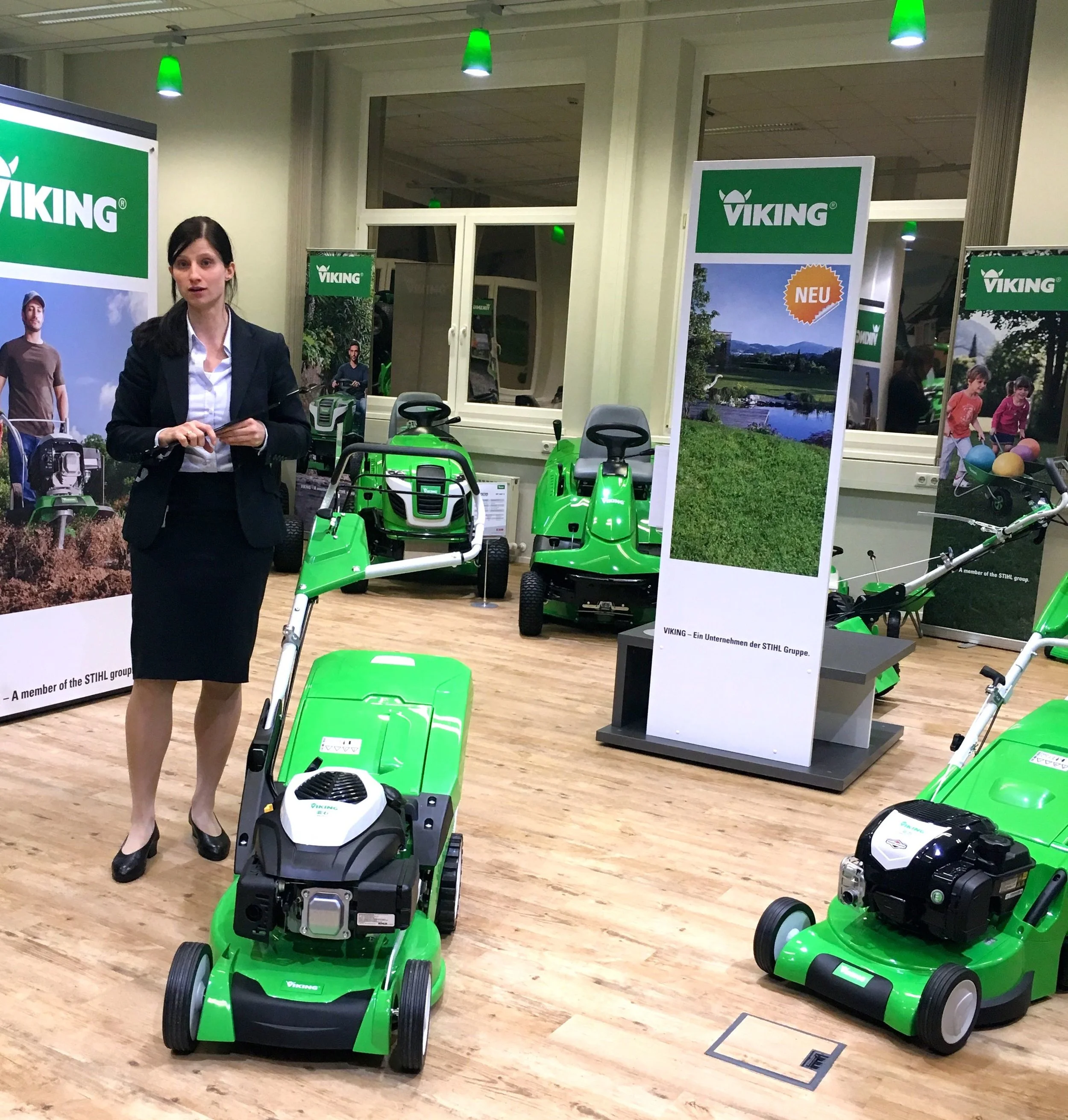 showing off the viking mono handle lawnmower