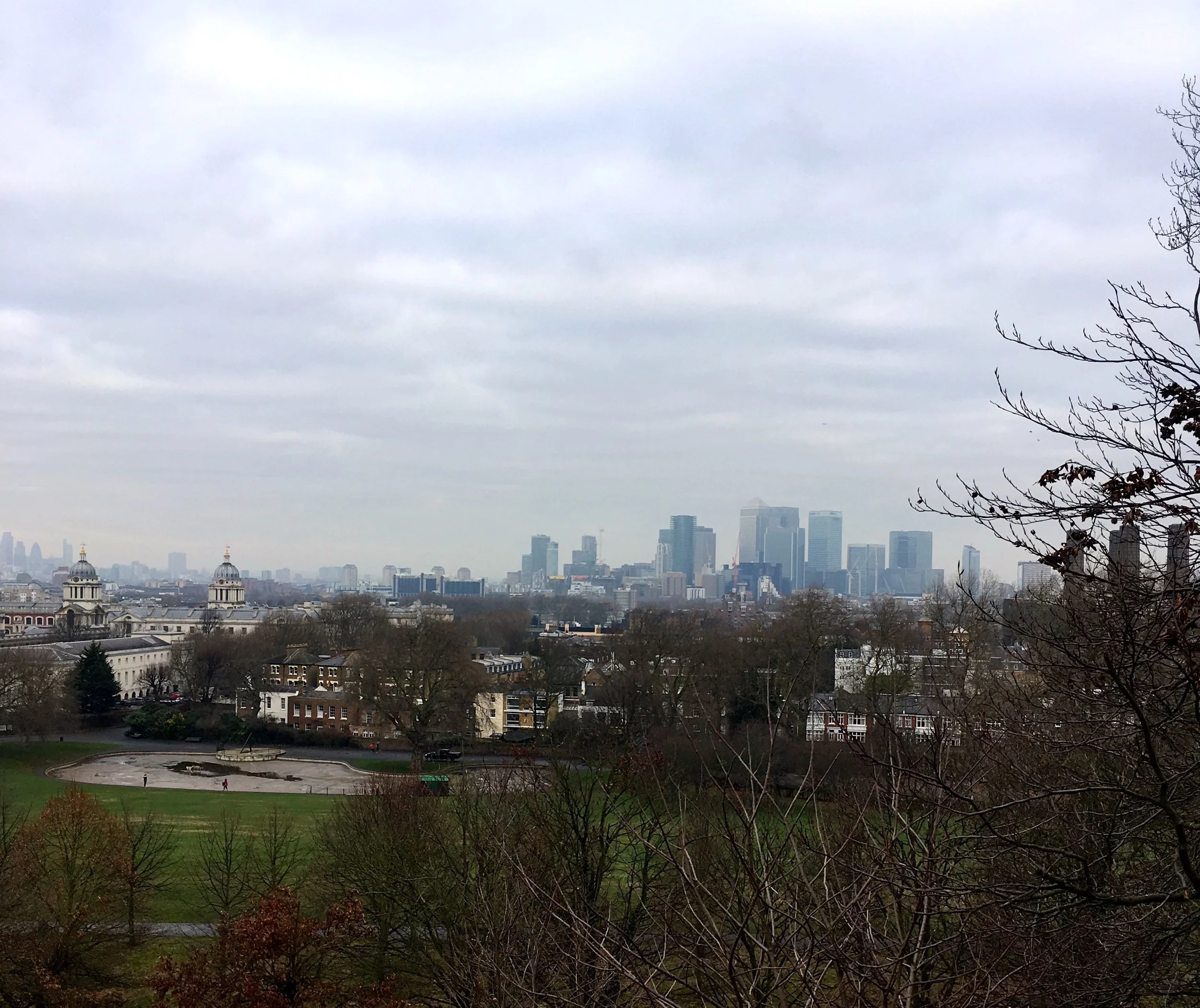 A view over towards Docklands from Greenwich Park