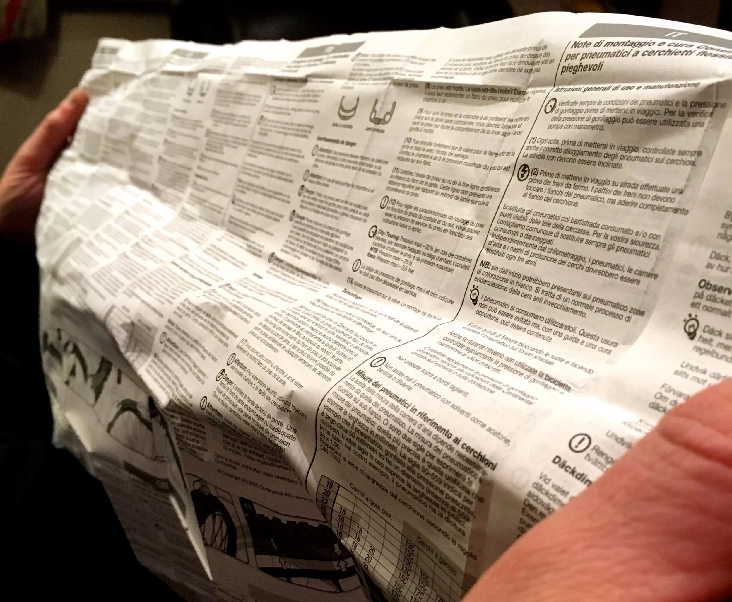 NOT A NEWSPAPER, BUT TYRE INSTRUCTIONS :)&nbsp;