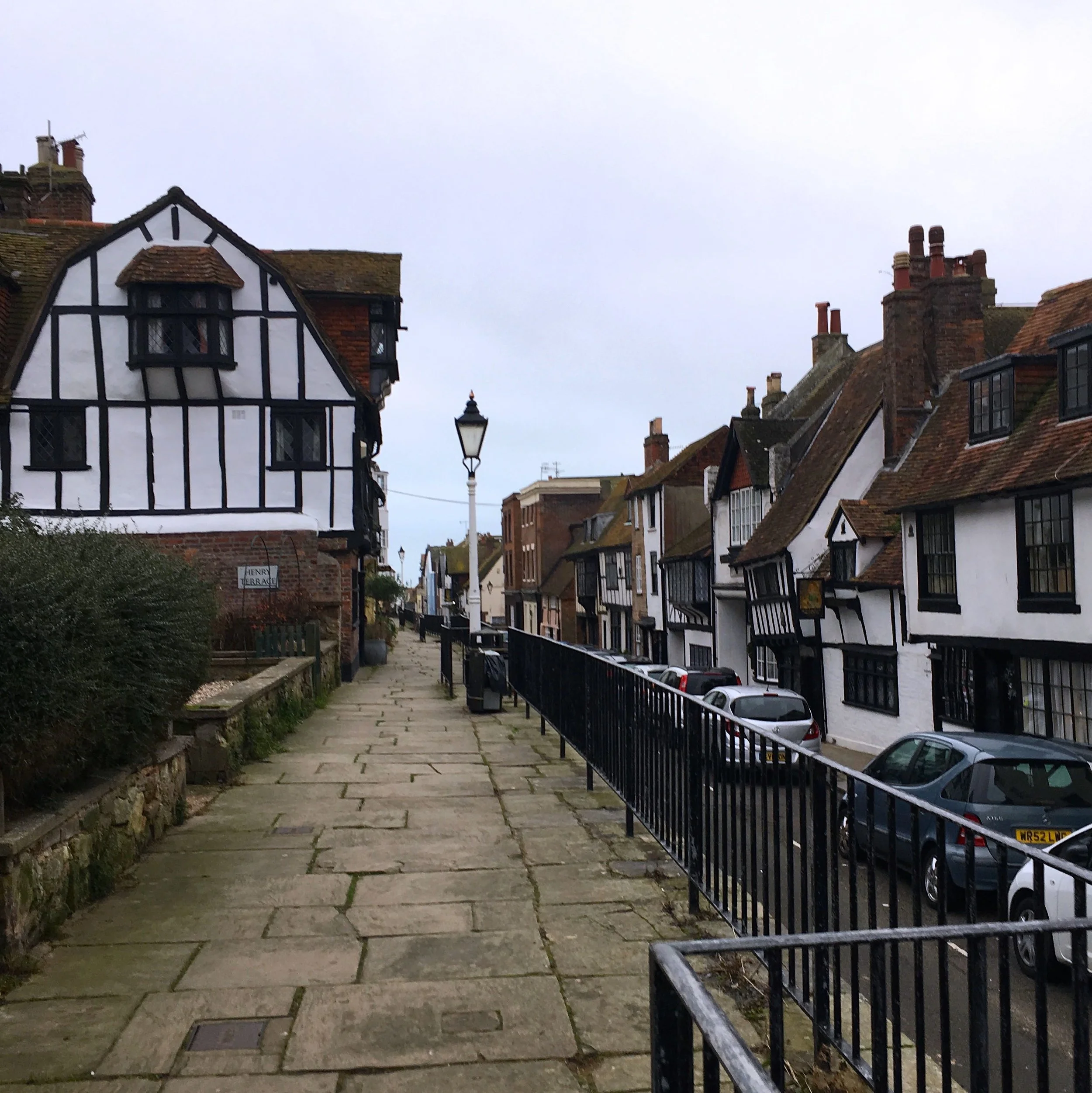 A view down the main street in Hastings Old Town with its mix of architecture styles
