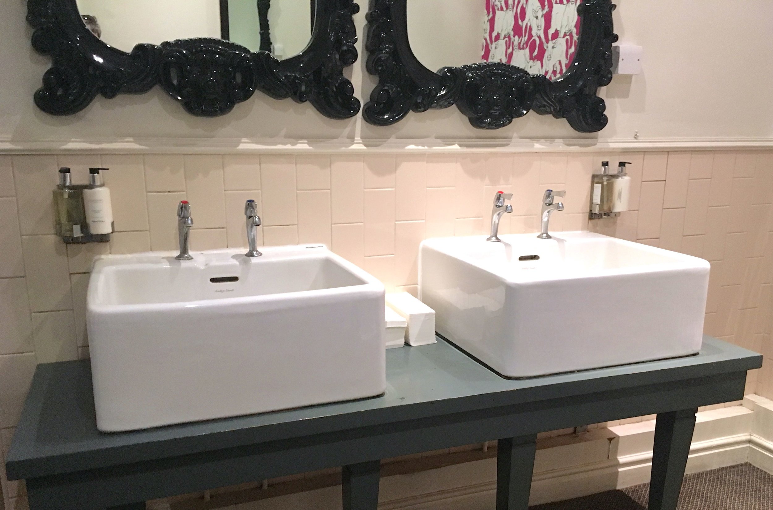 And what better than to put underneath the large mirrors?  Large sinks of course!