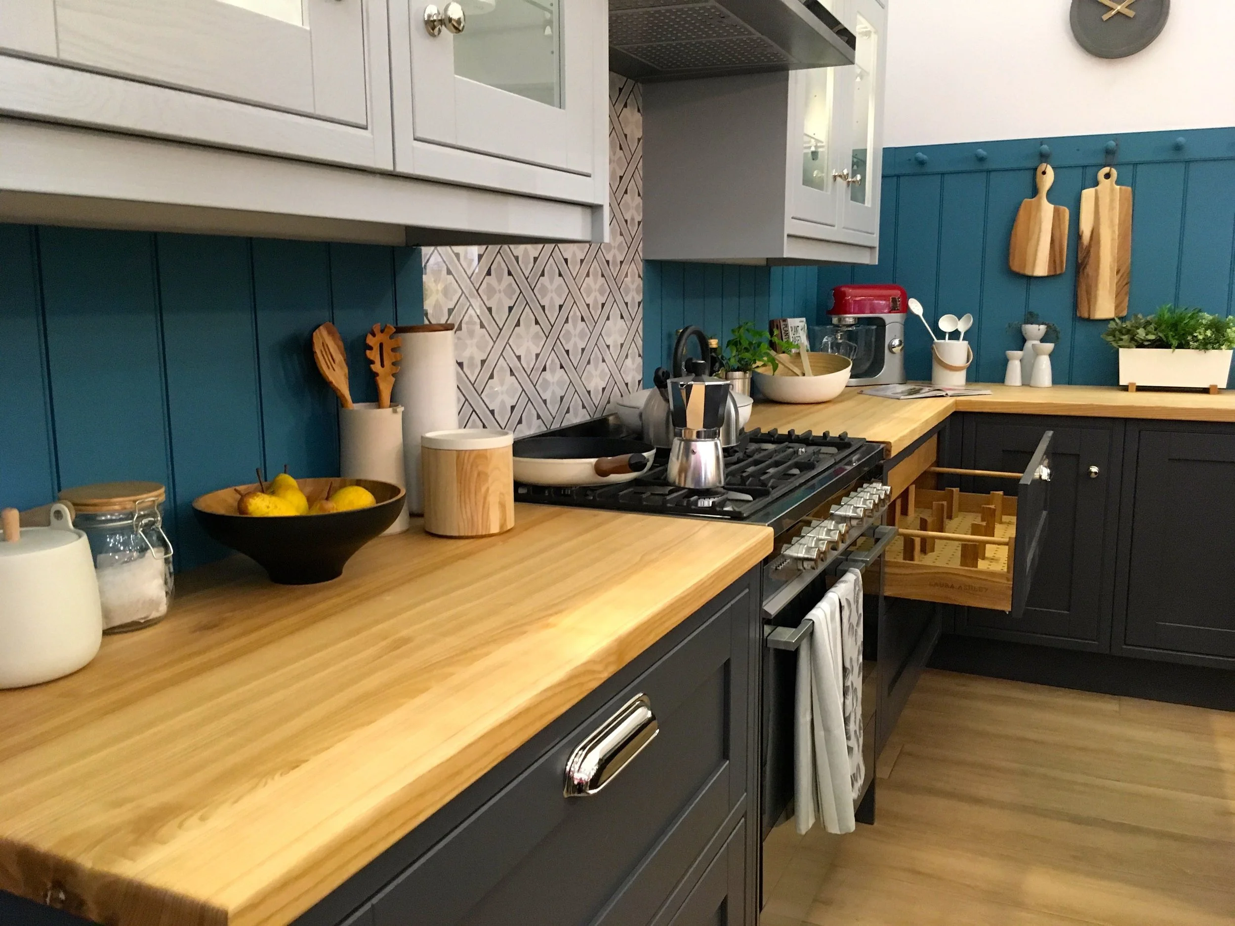 Peeking into the kitchen roomset at the ideal home show