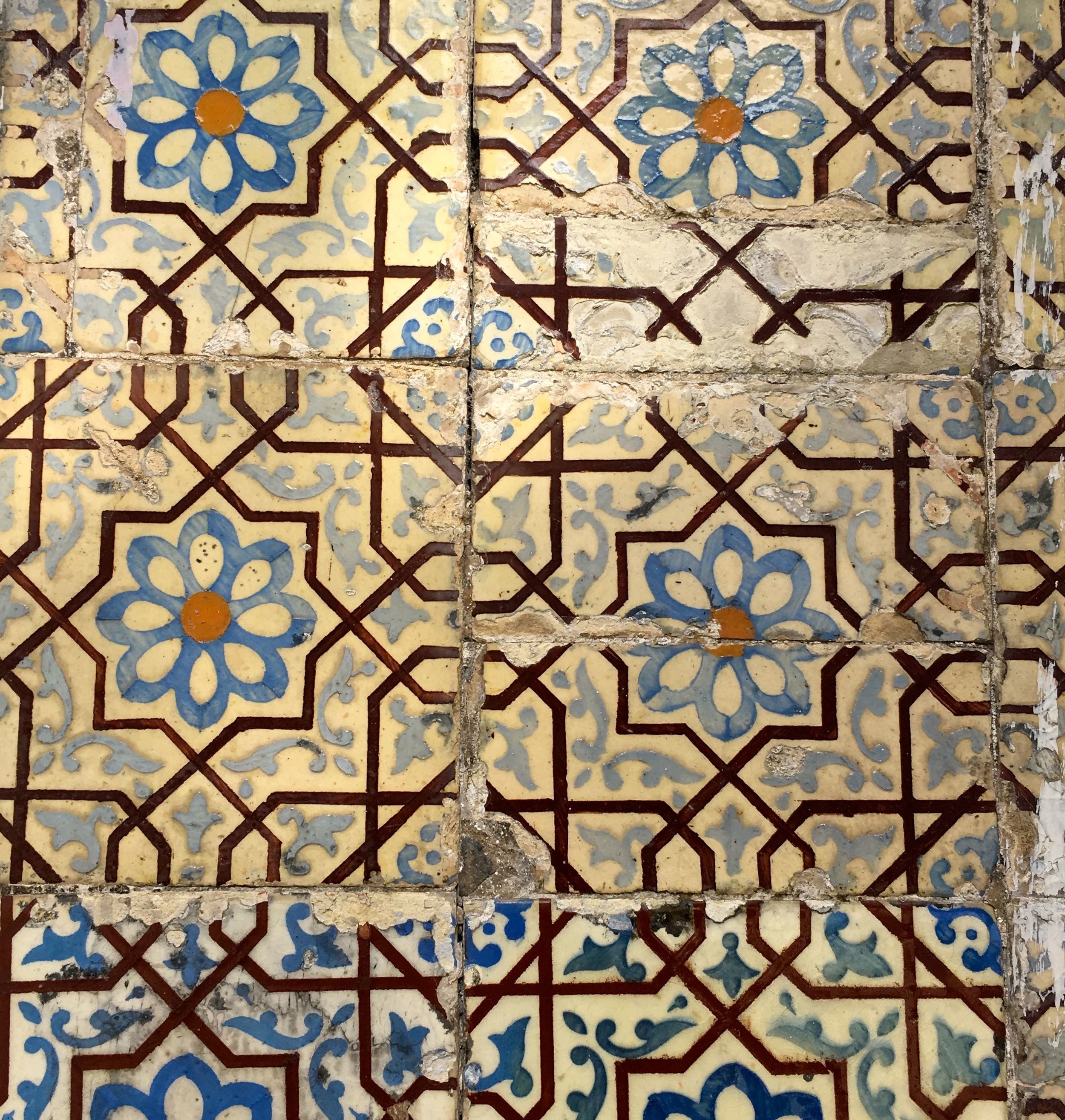 Brown and blue patterned  tiles in Porto