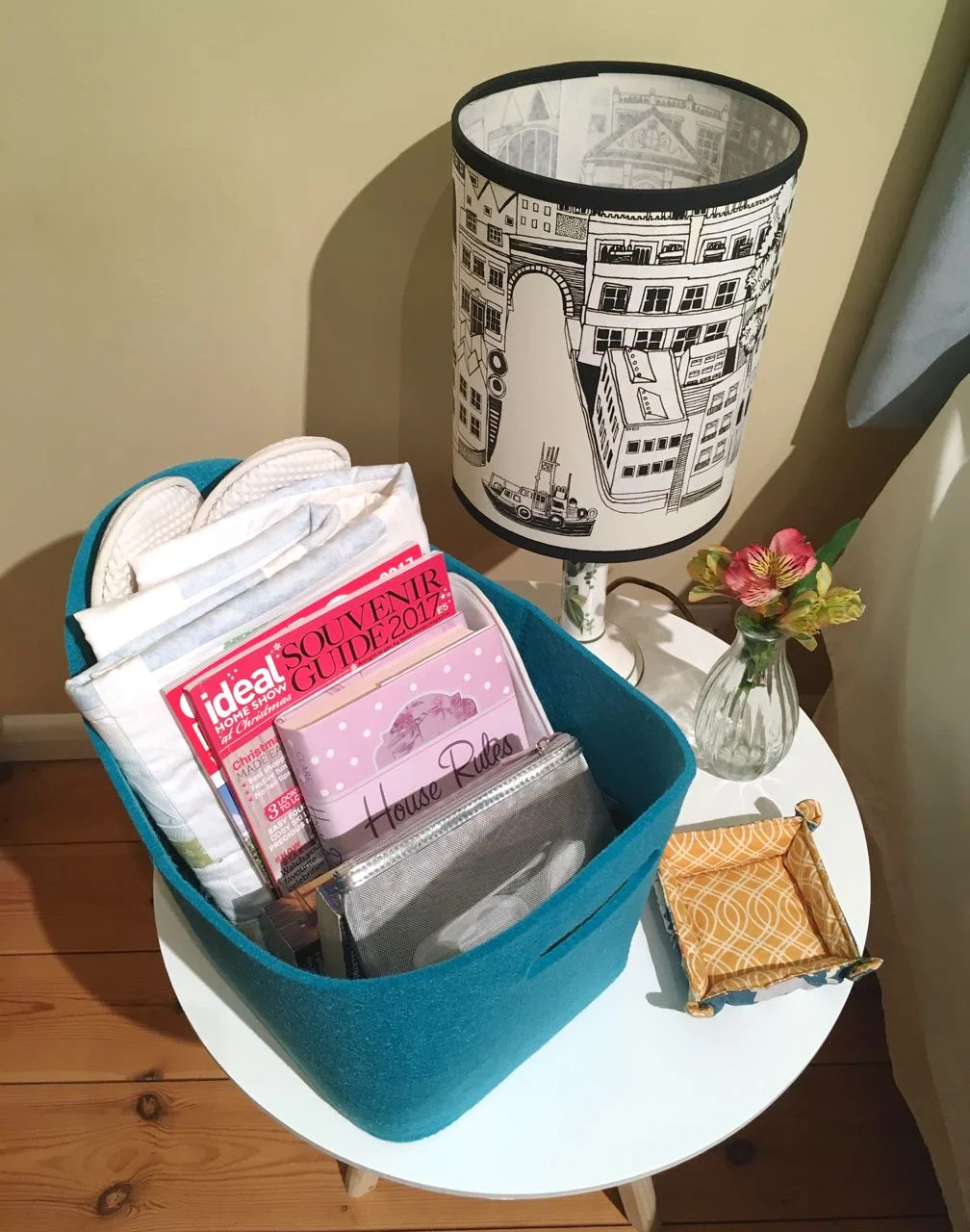 a welcome basket for guests from wayfair