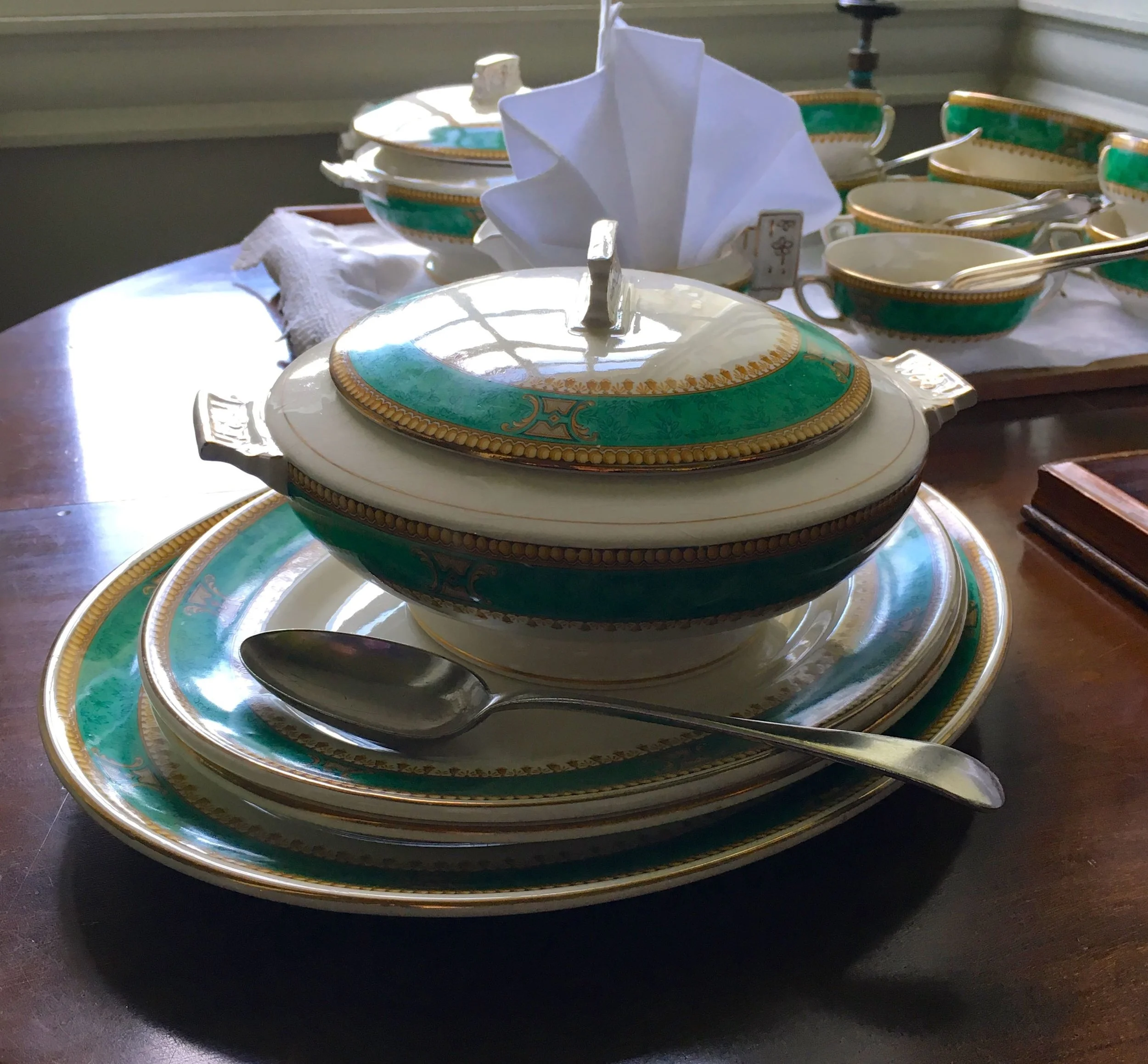 Crockery on the dining table at Mottisfont