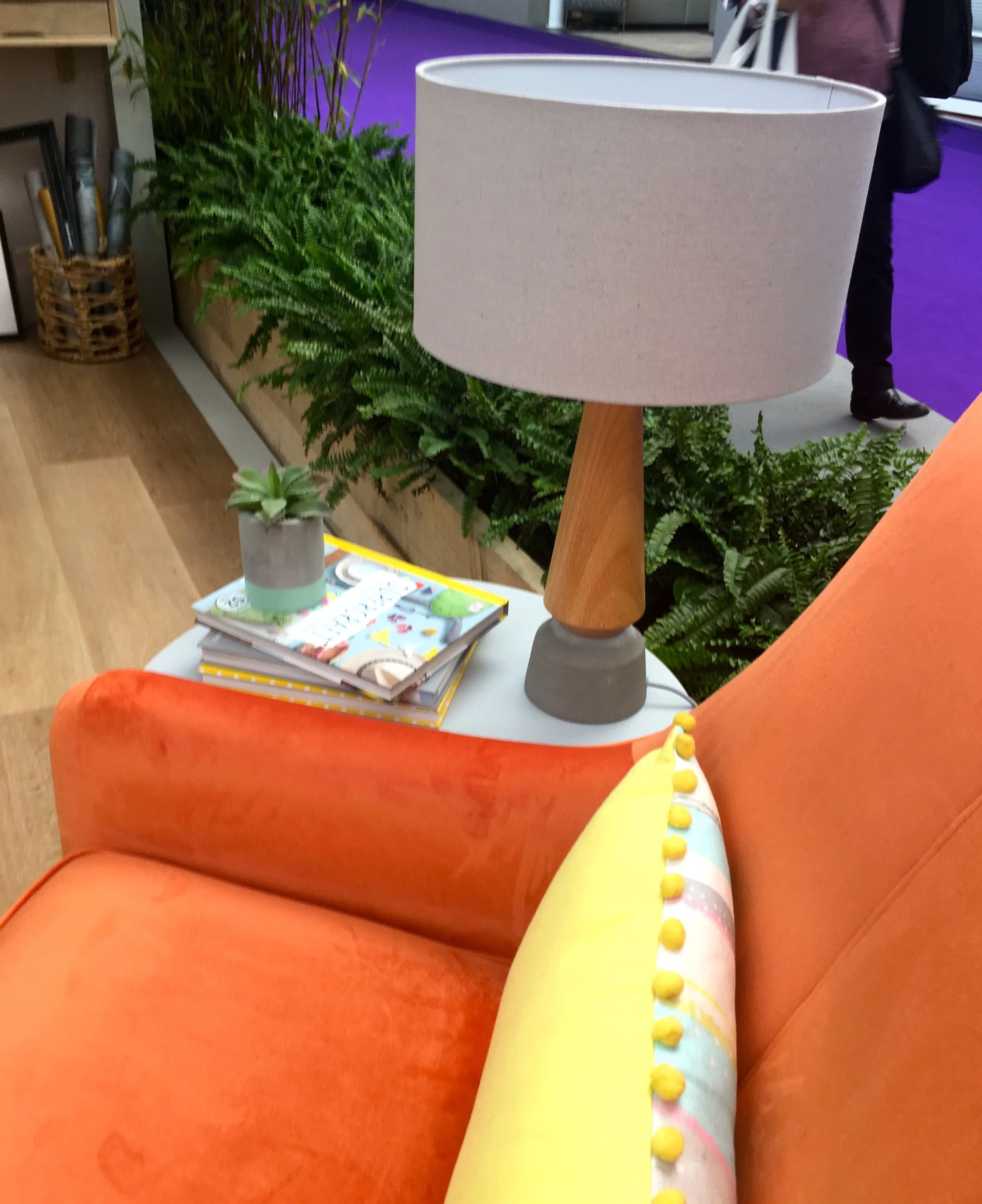 A pop of colour and pompoms on the cushion (again)