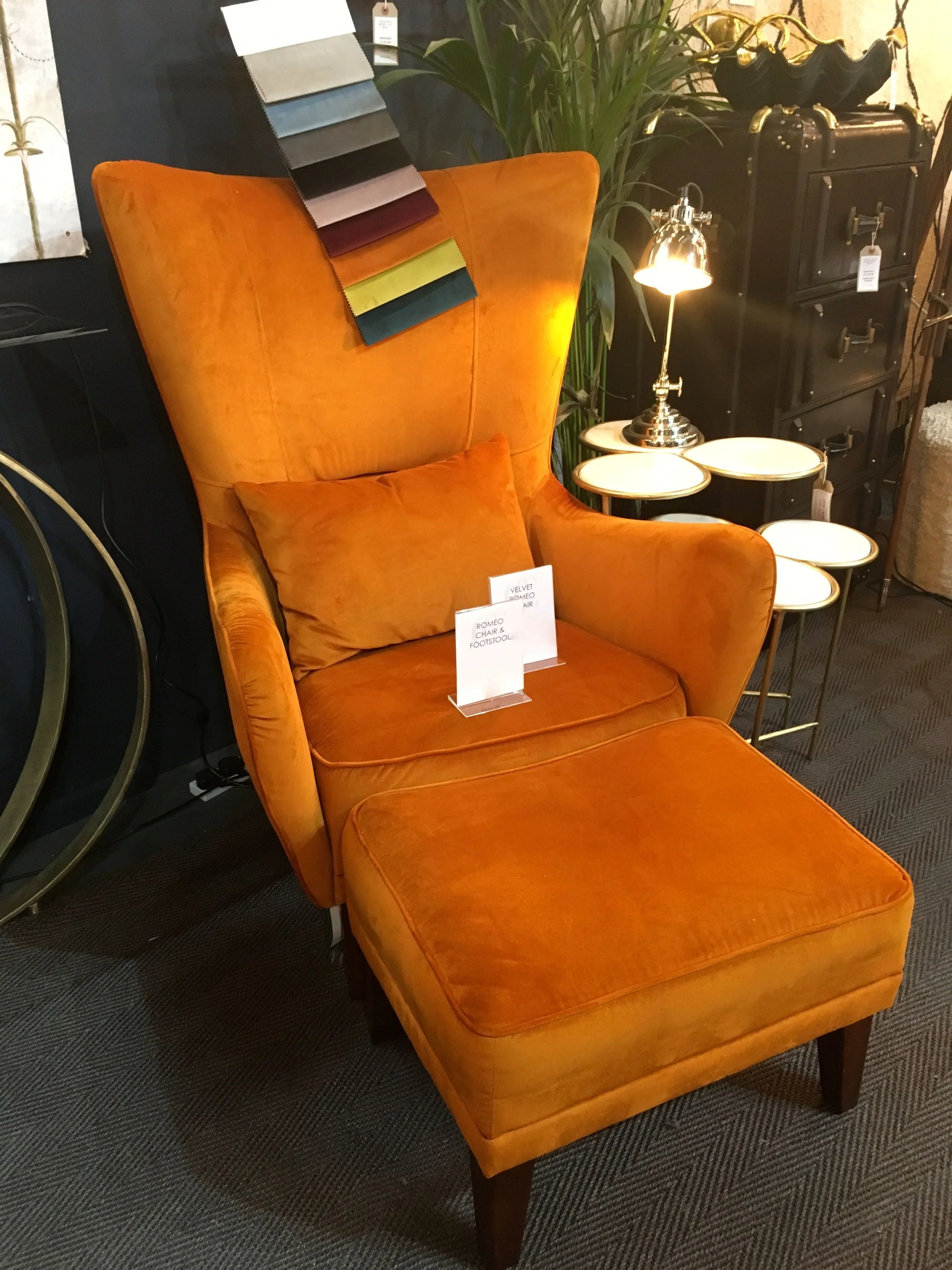 A statement armchair and footrest